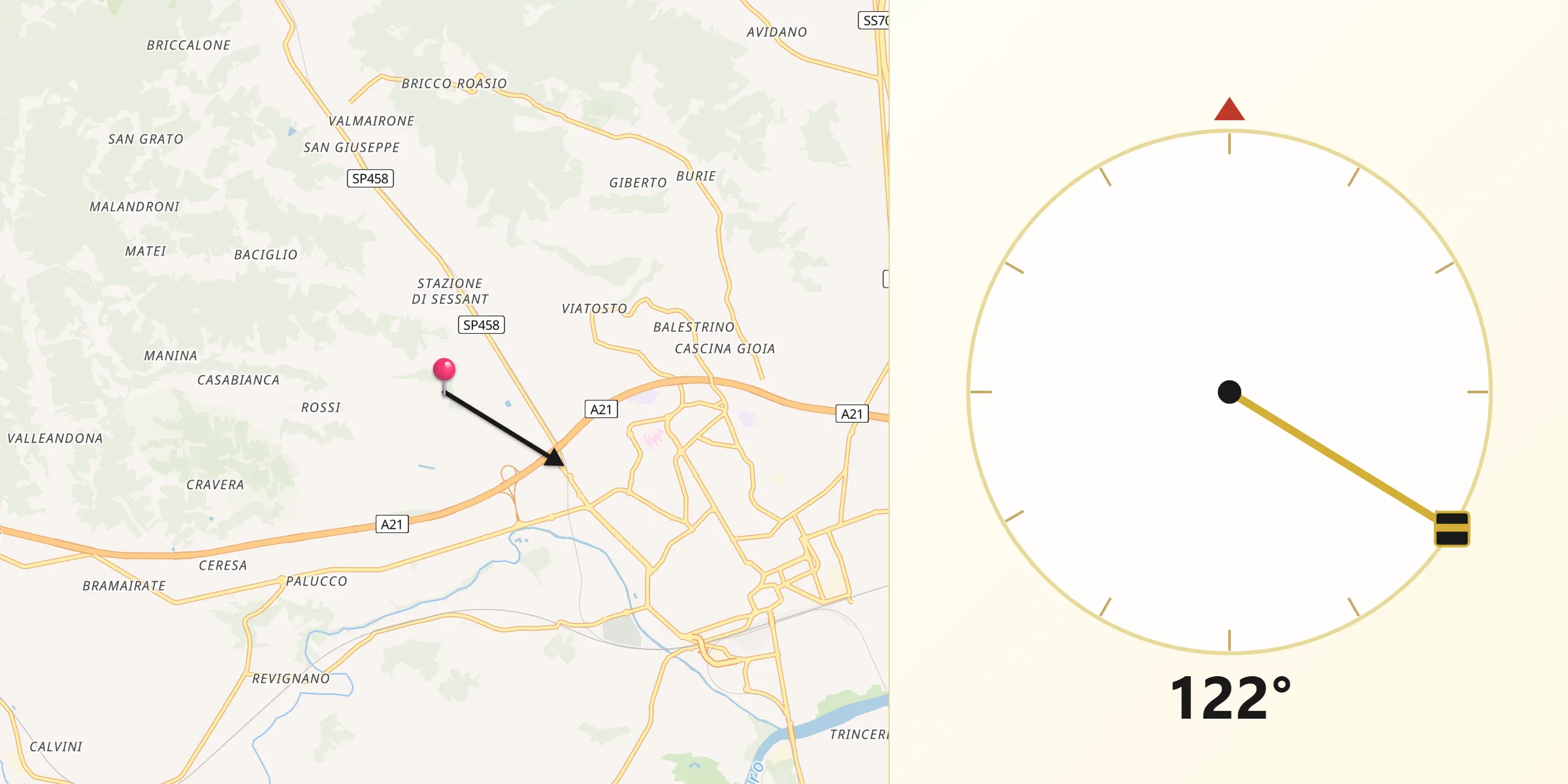 Direzione della Qibla da Provincia di Asti