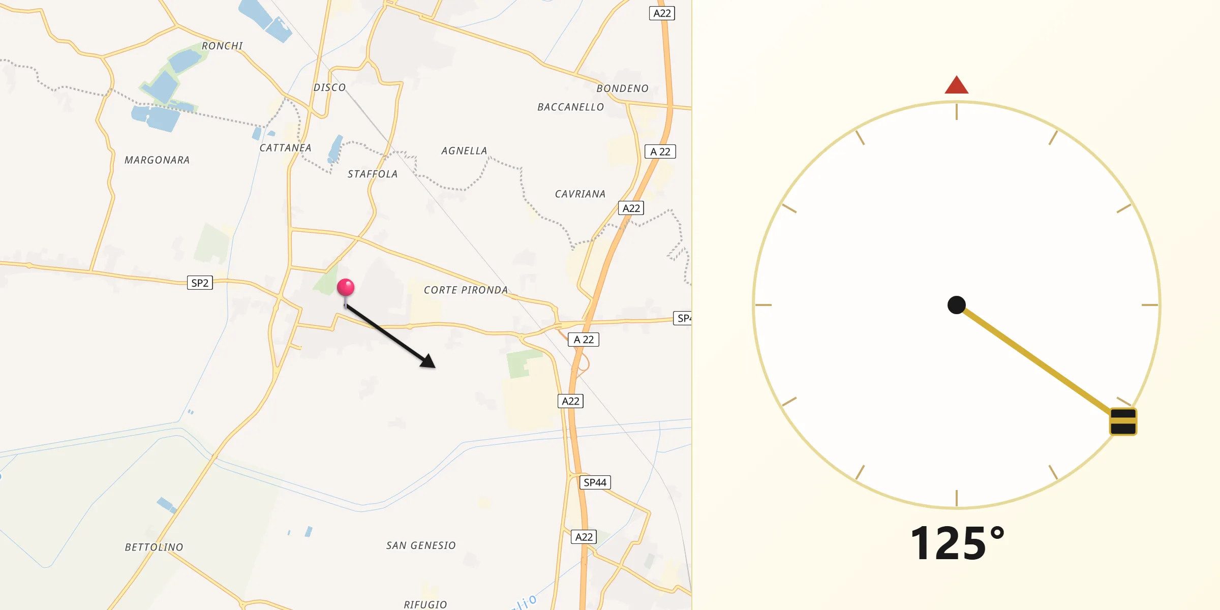 Direzione della Qibla da Reggiolo