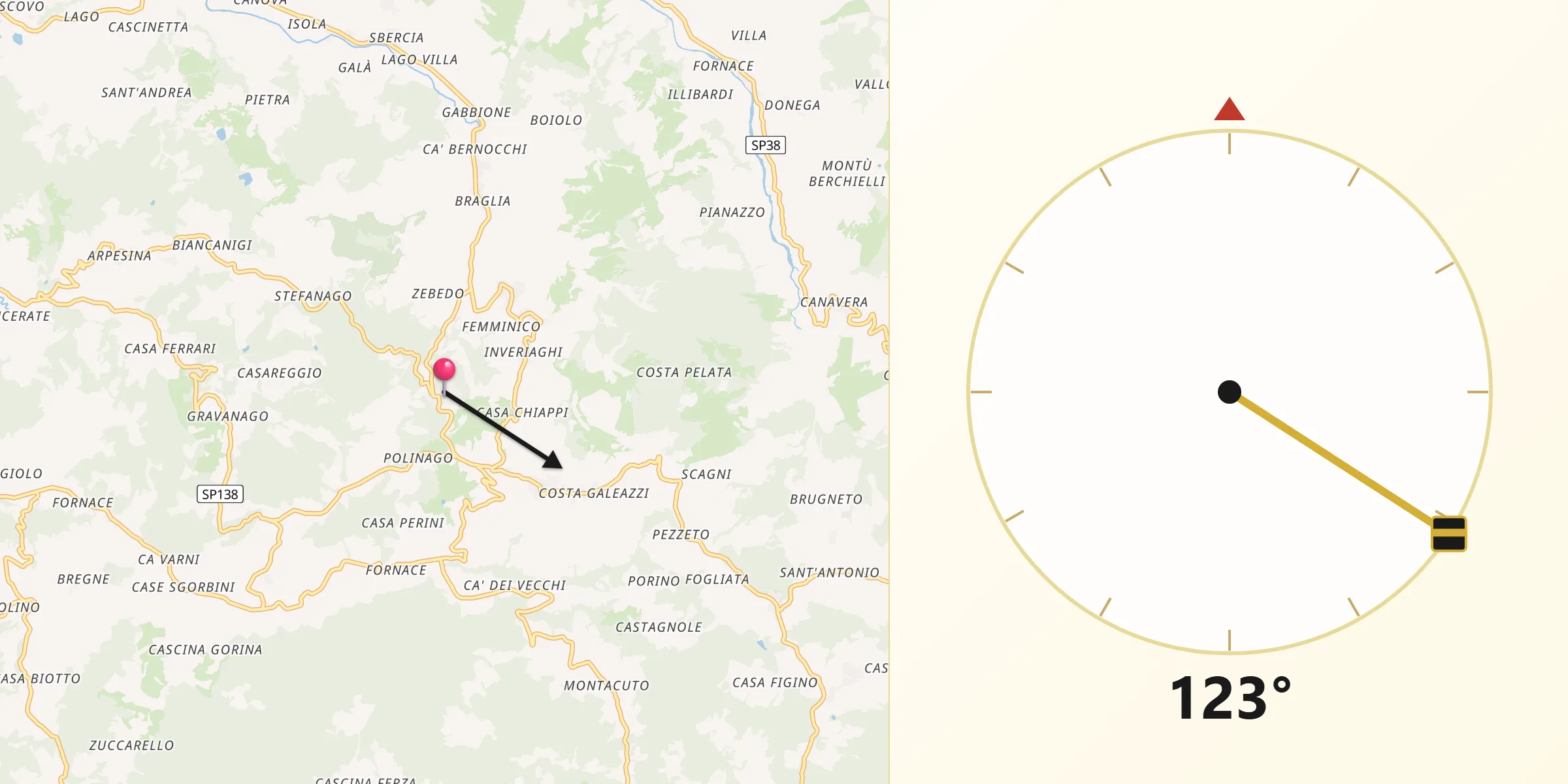 Direzione della Qibla da Fortunago
