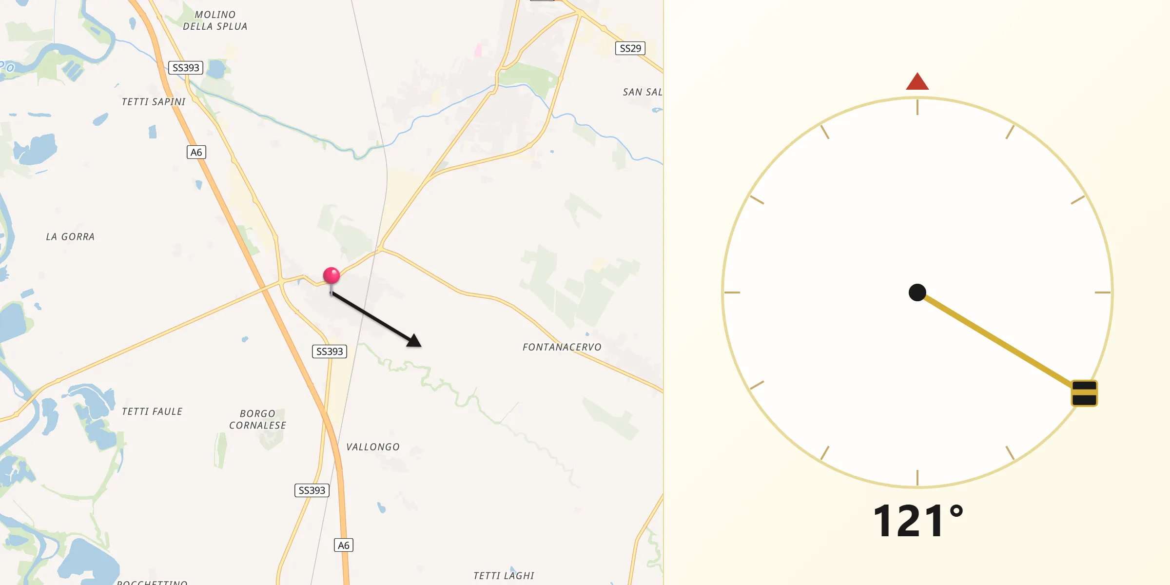 Direzione della Qibla da Villastellone