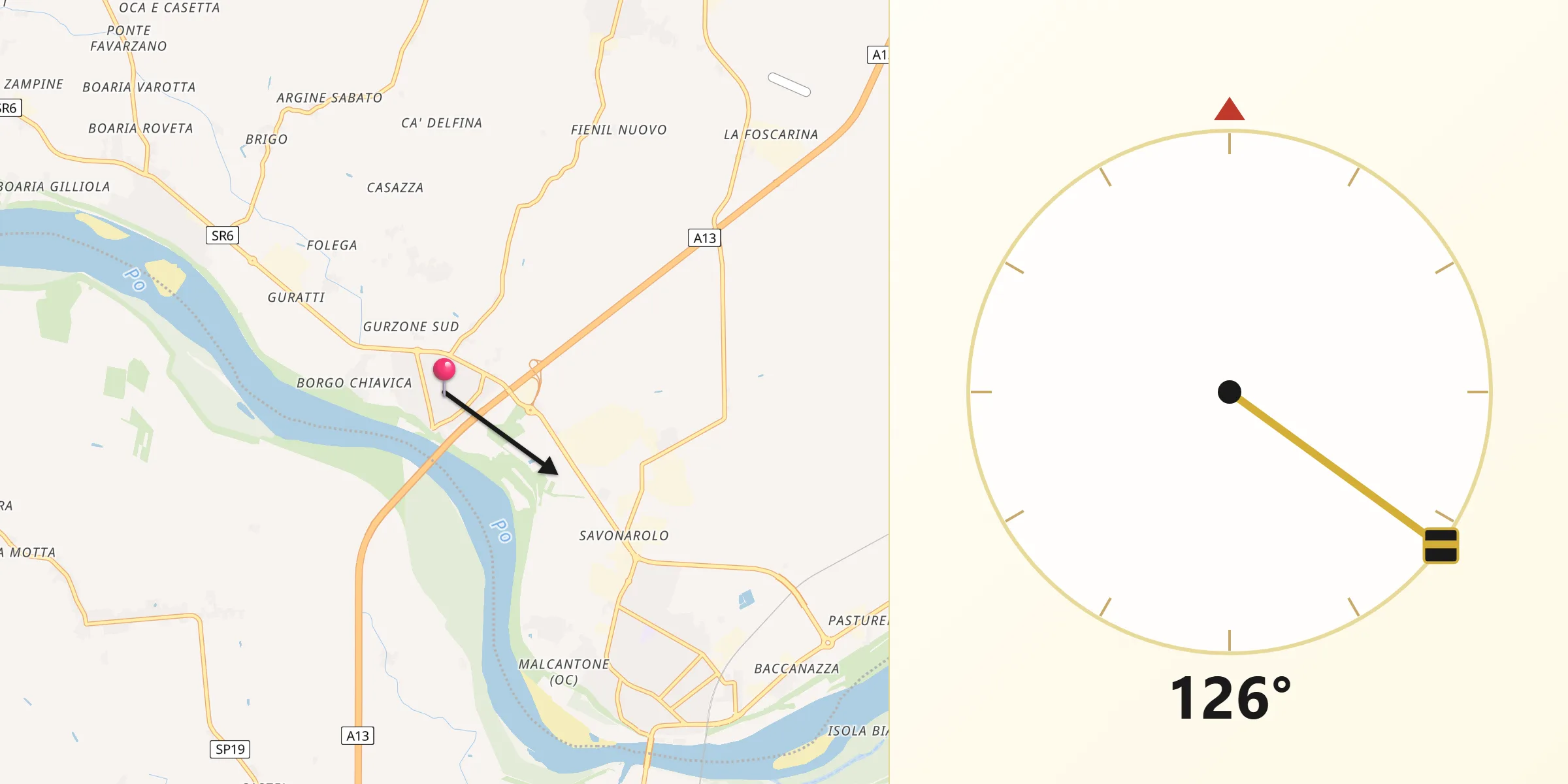 Direzione della Qibla da Occhiobello