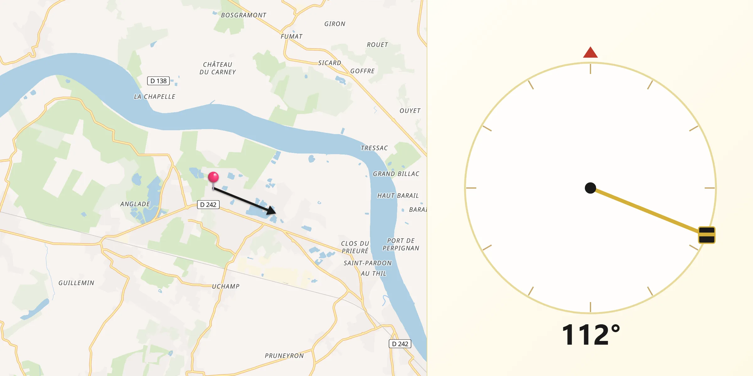 Direction vers la Qibla depuis Izon