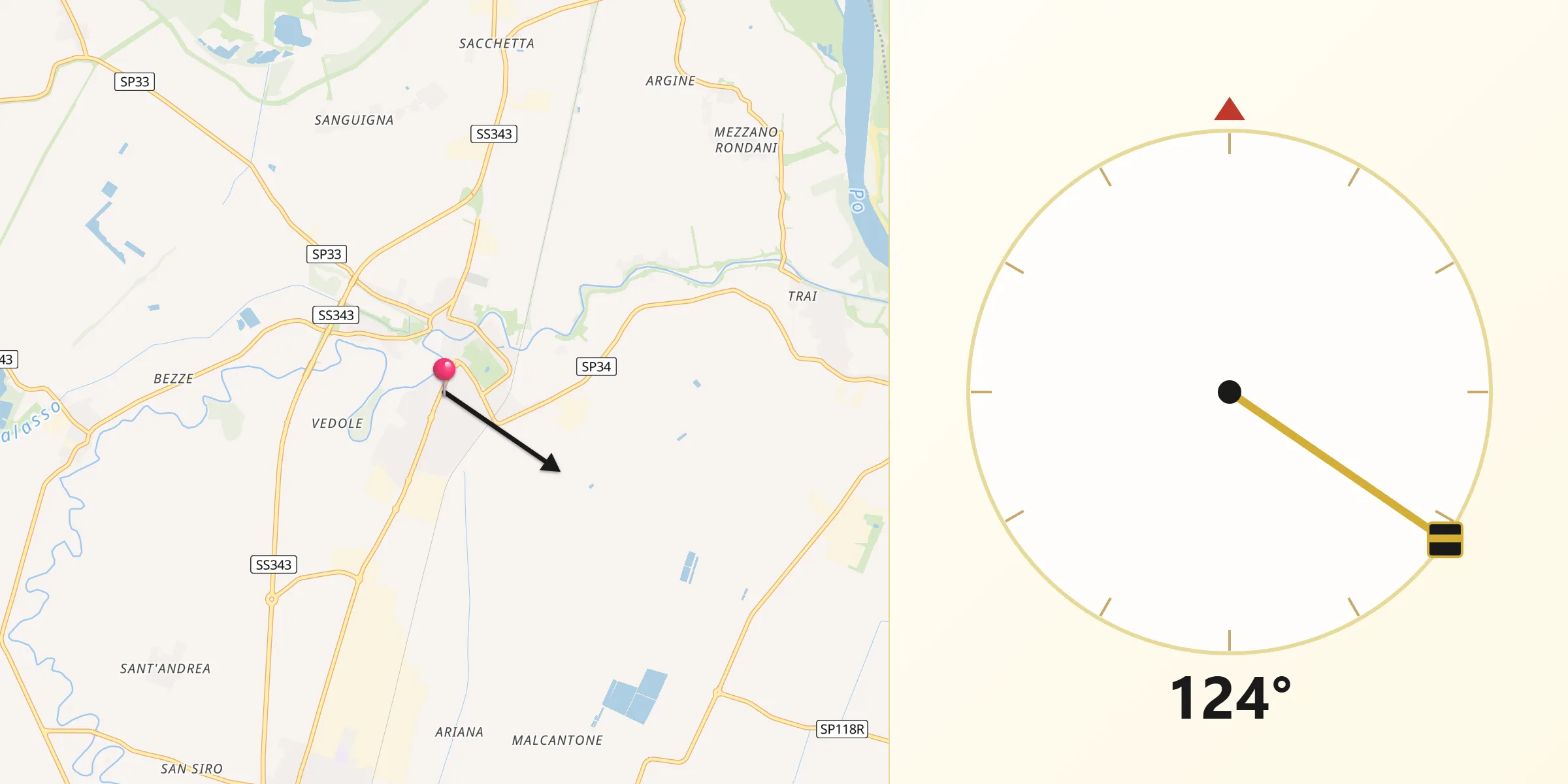 Direzione della Qibla da Colorno
