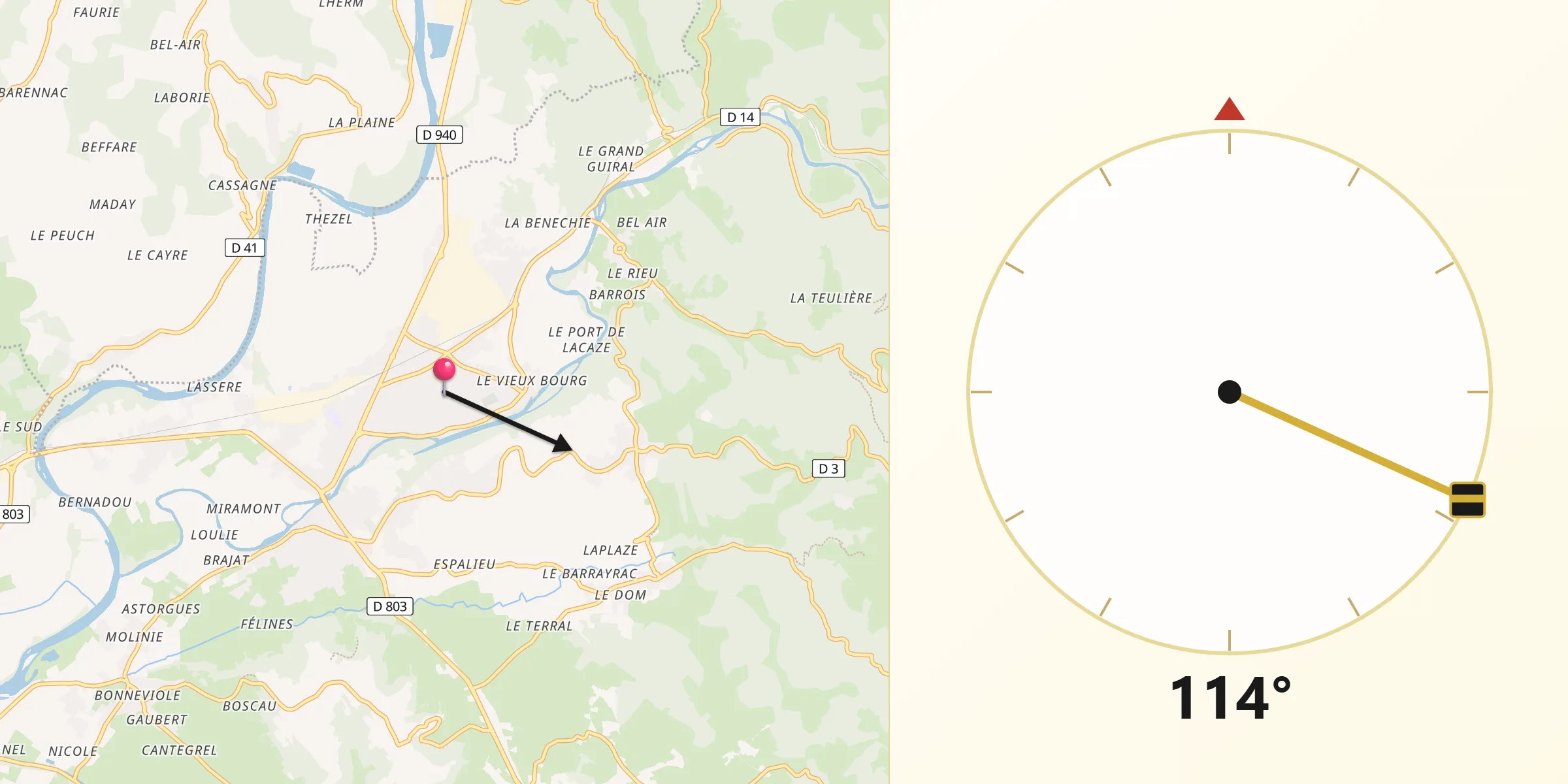 Direction vers la Qibla depuis Biars-sur-Cère