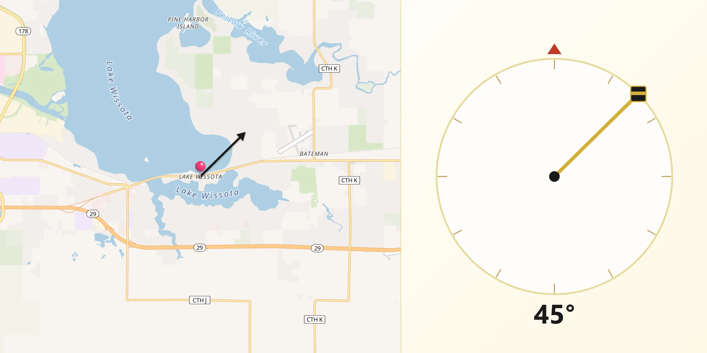 Qibla Direction from Lake Wissota