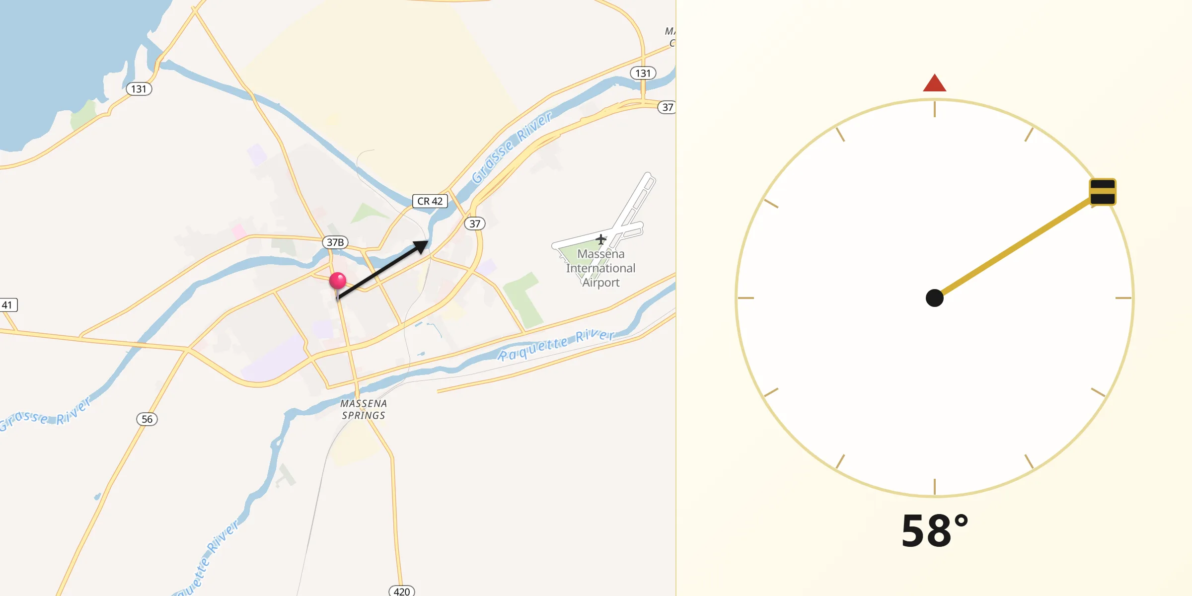 Qibla Direction from Massena