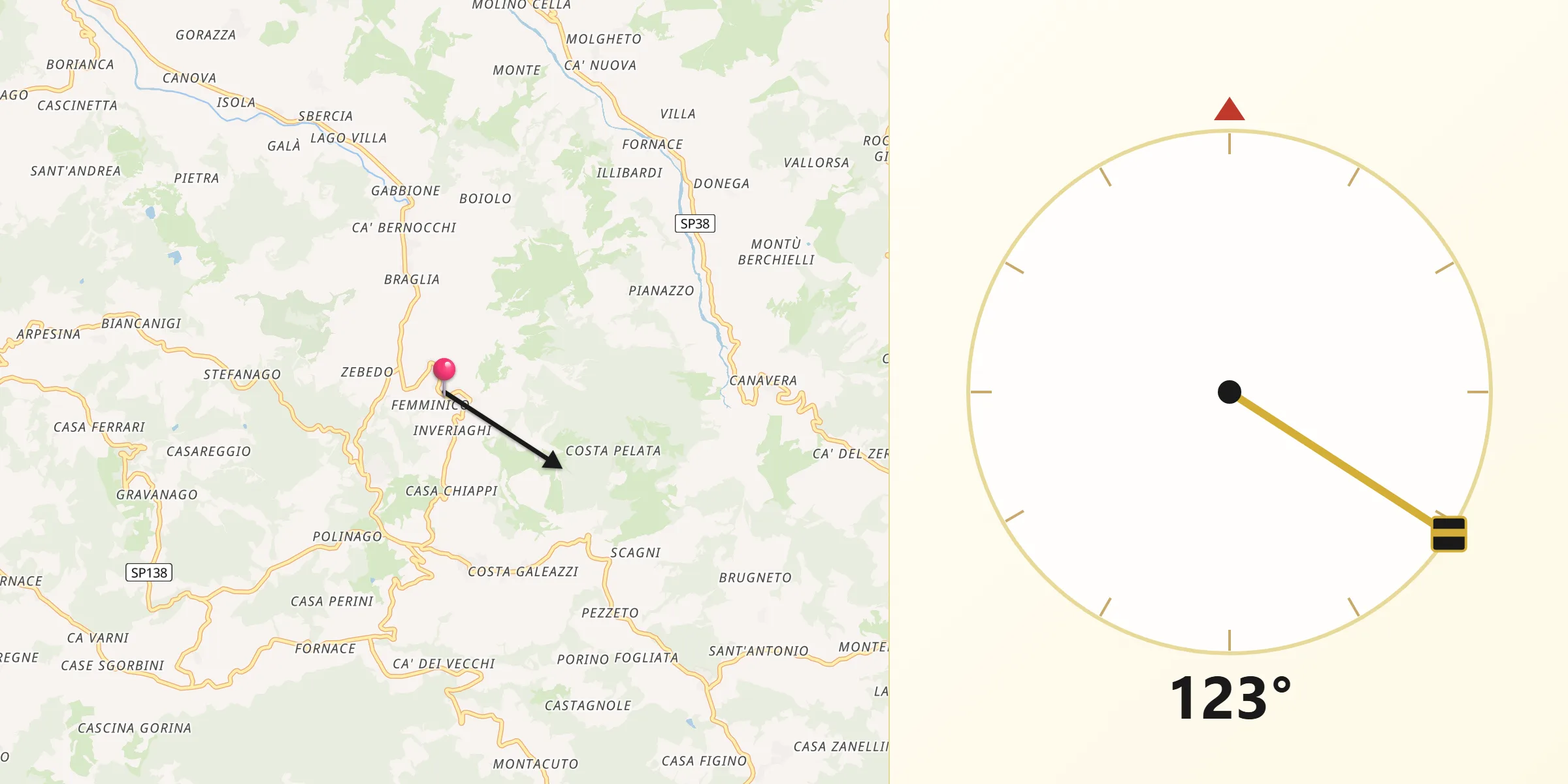 Direzione della Qibla da Borgoratto Mormorolo