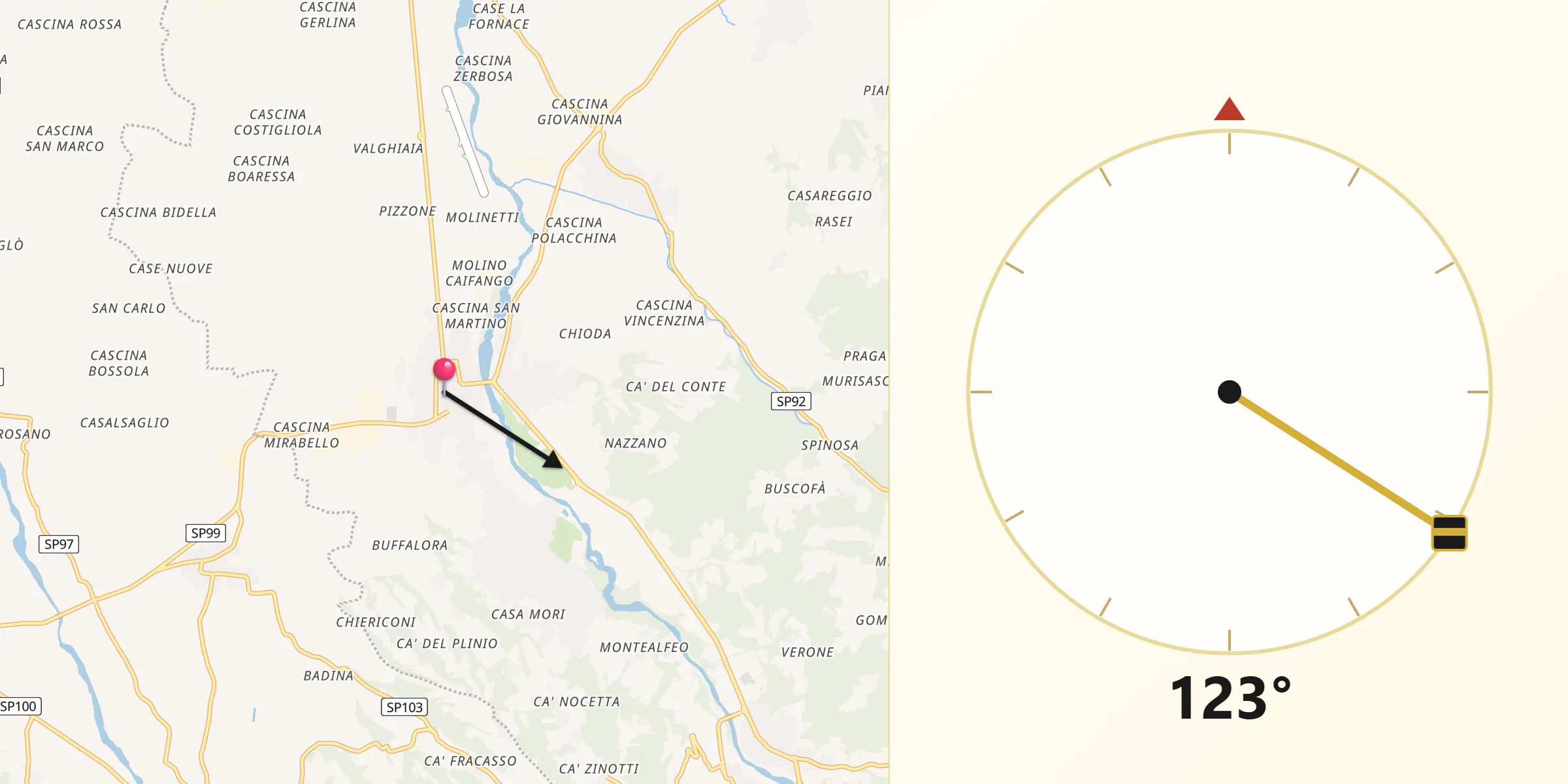 Direzione della Qibla da Rivanazzano
