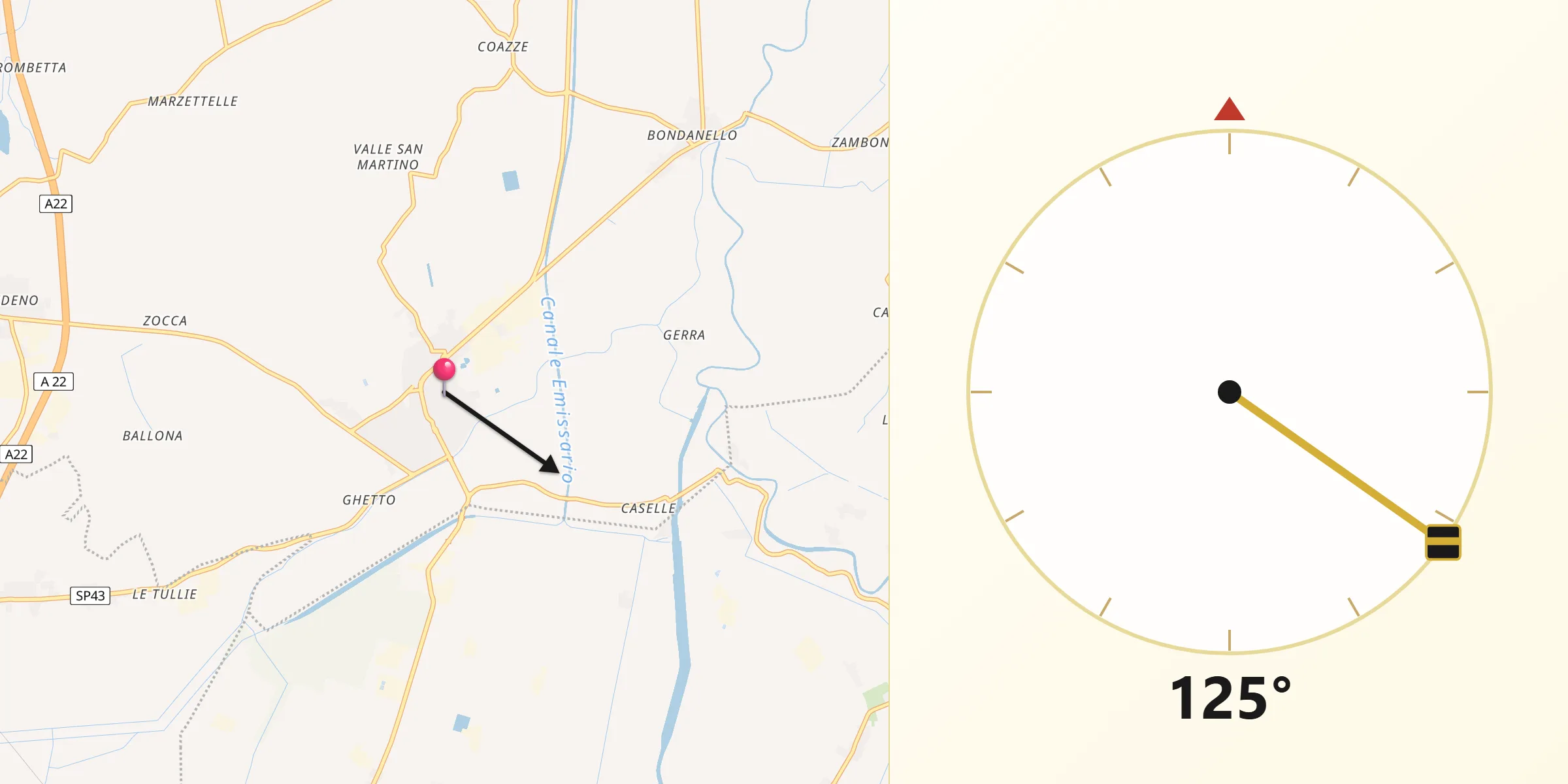 Direzione della Qibla da Moglia