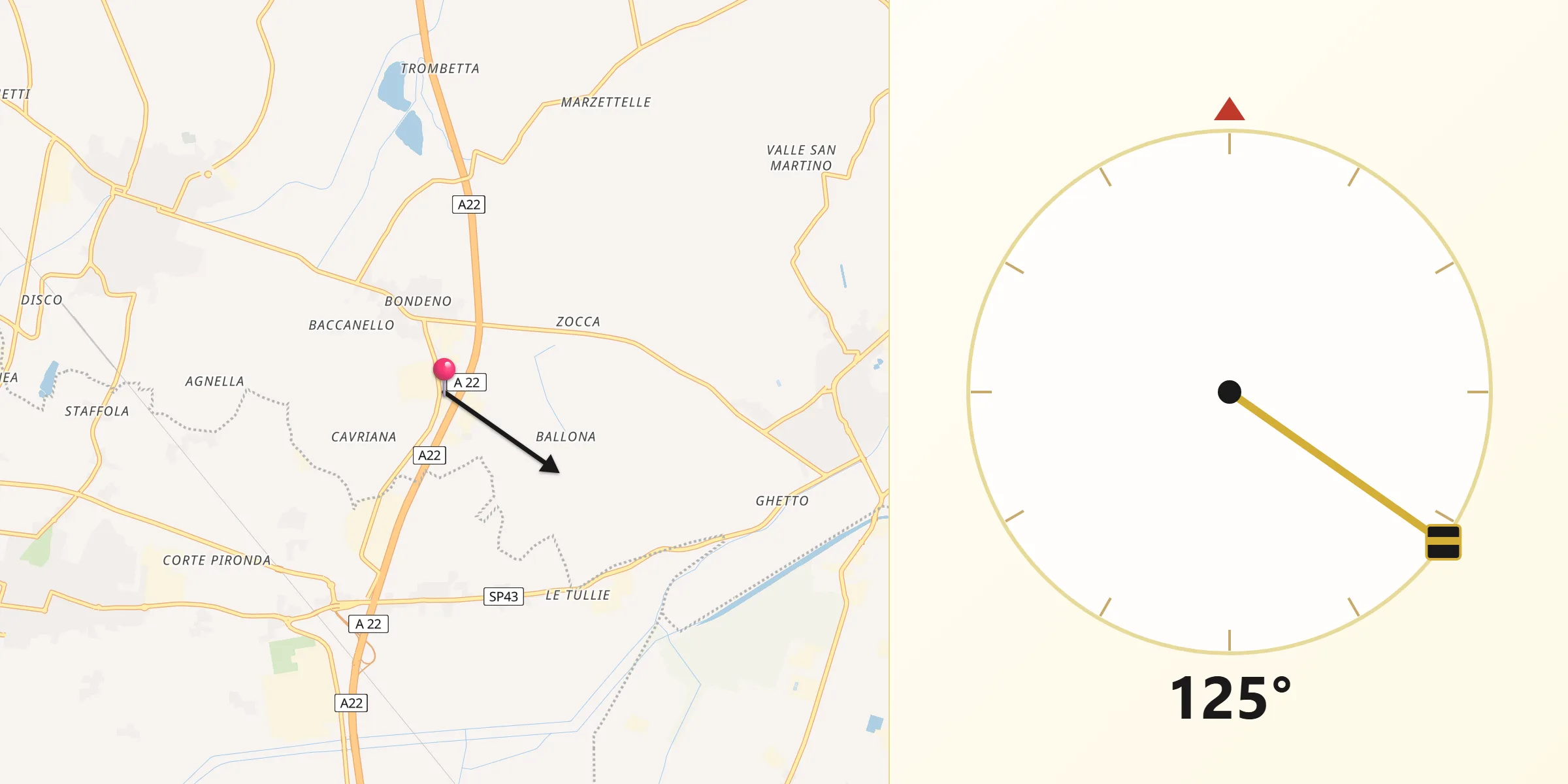 Direzione della Qibla da Bondeno