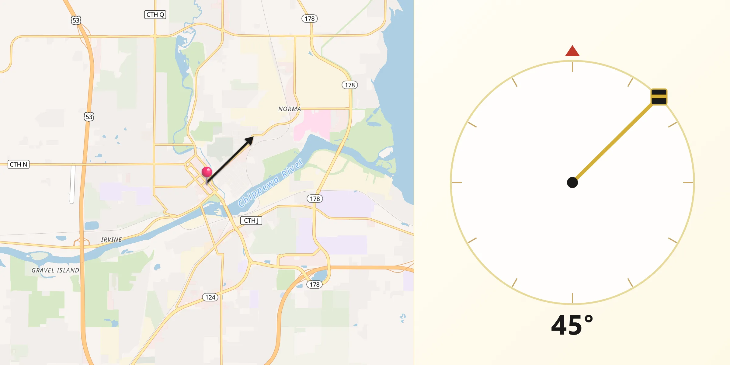 Qibla Direction from Chippewa Falls