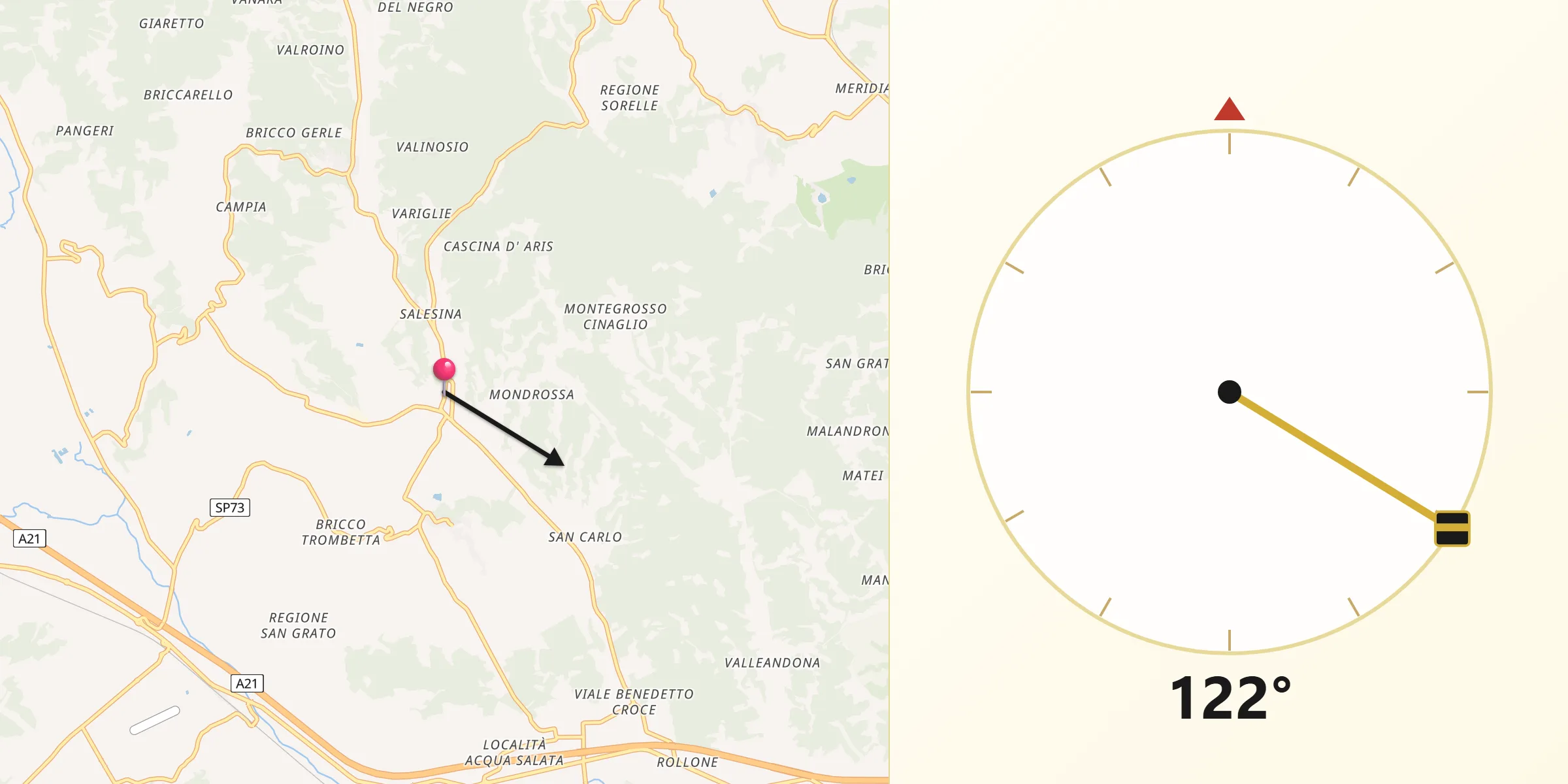 Direzione della Qibla da Monale