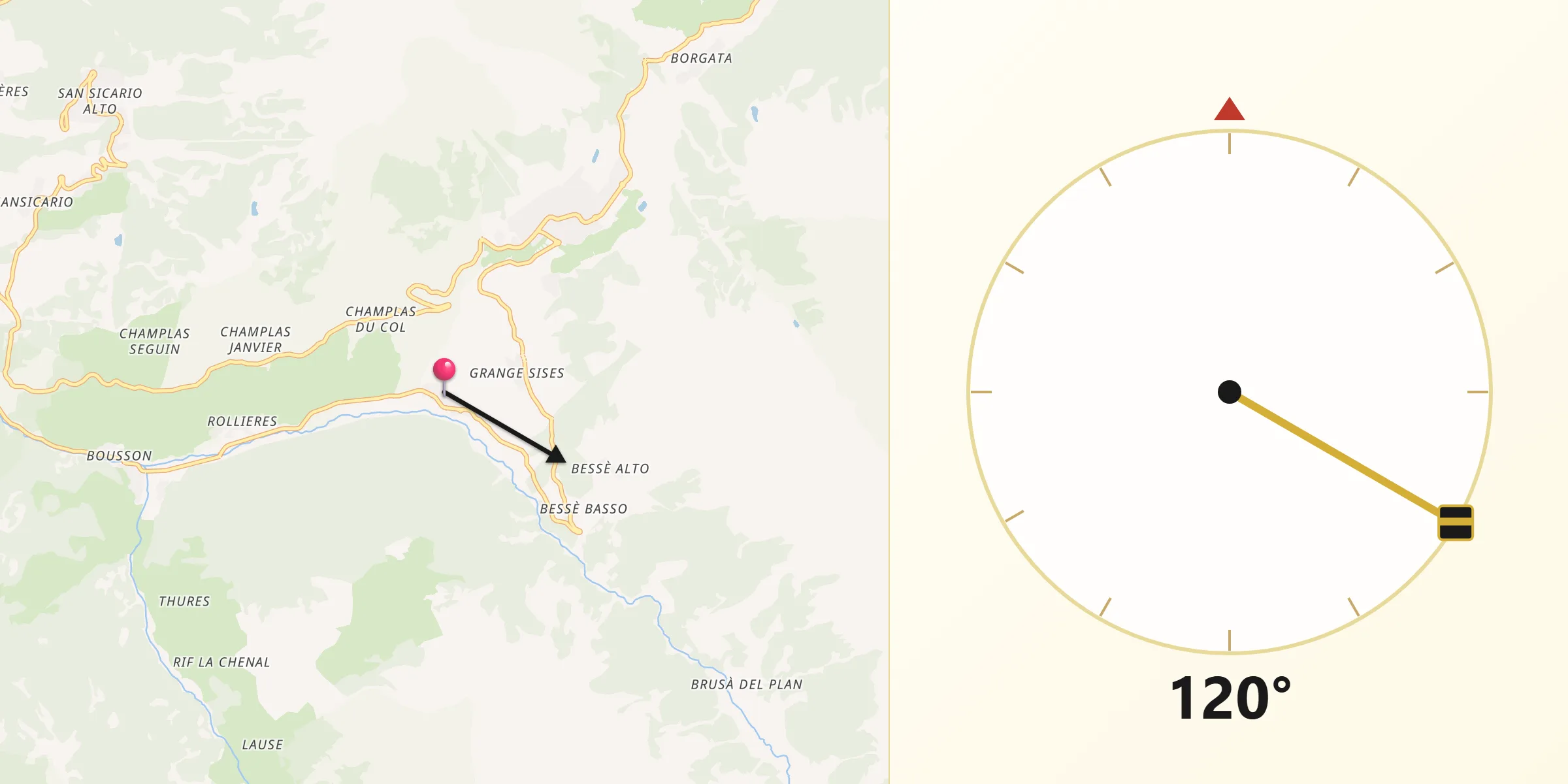 Direzione della Qibla da Sauze di Cesana