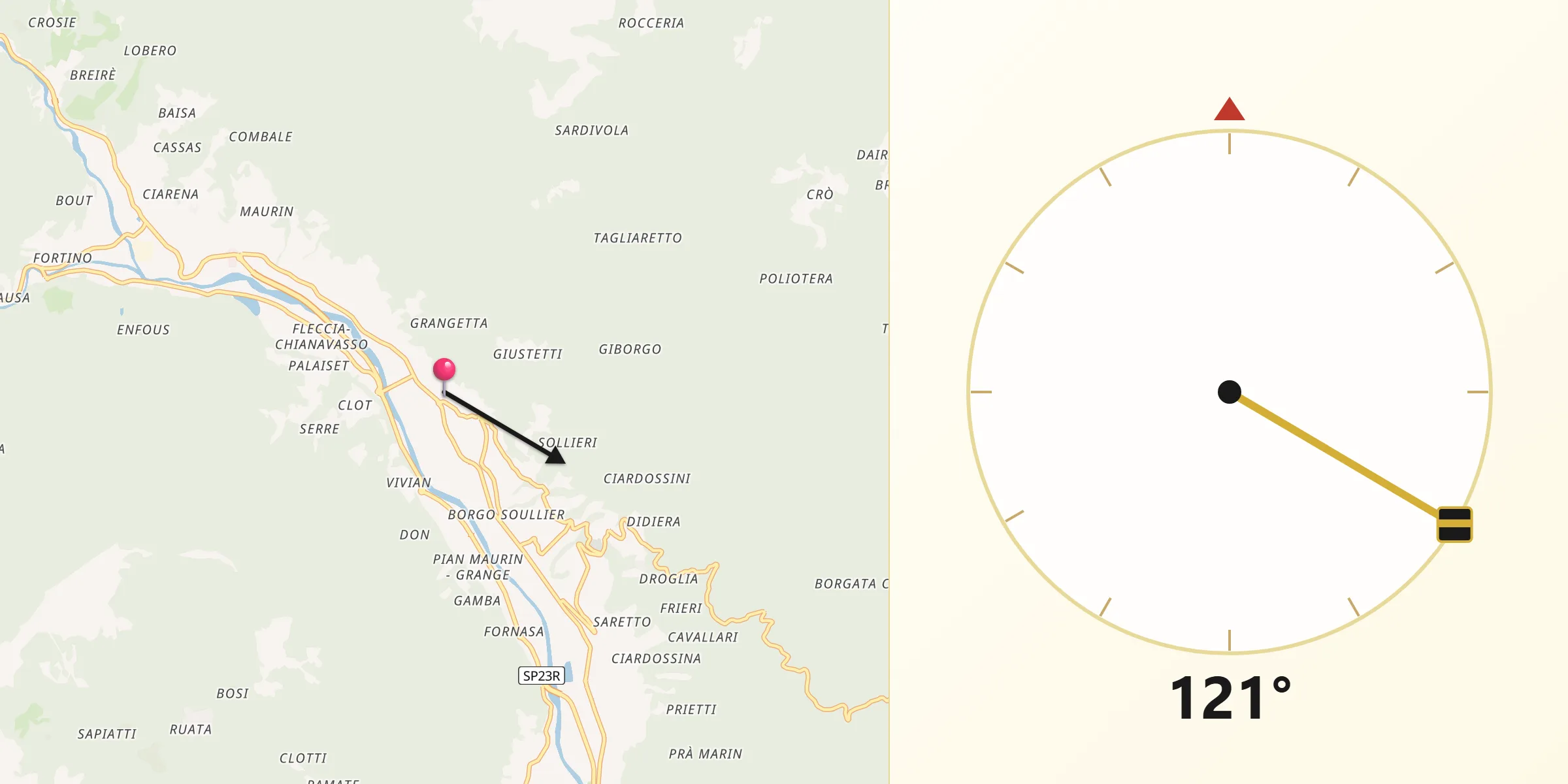 Direzione della Qibla da Pinasca-Dubbione