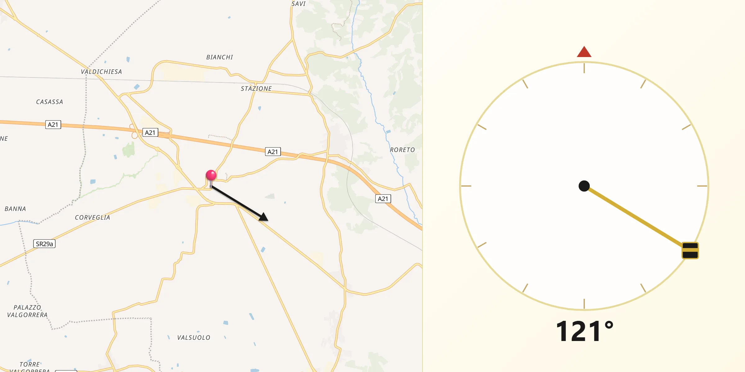 Direzione della Qibla da Villanova d'Asti