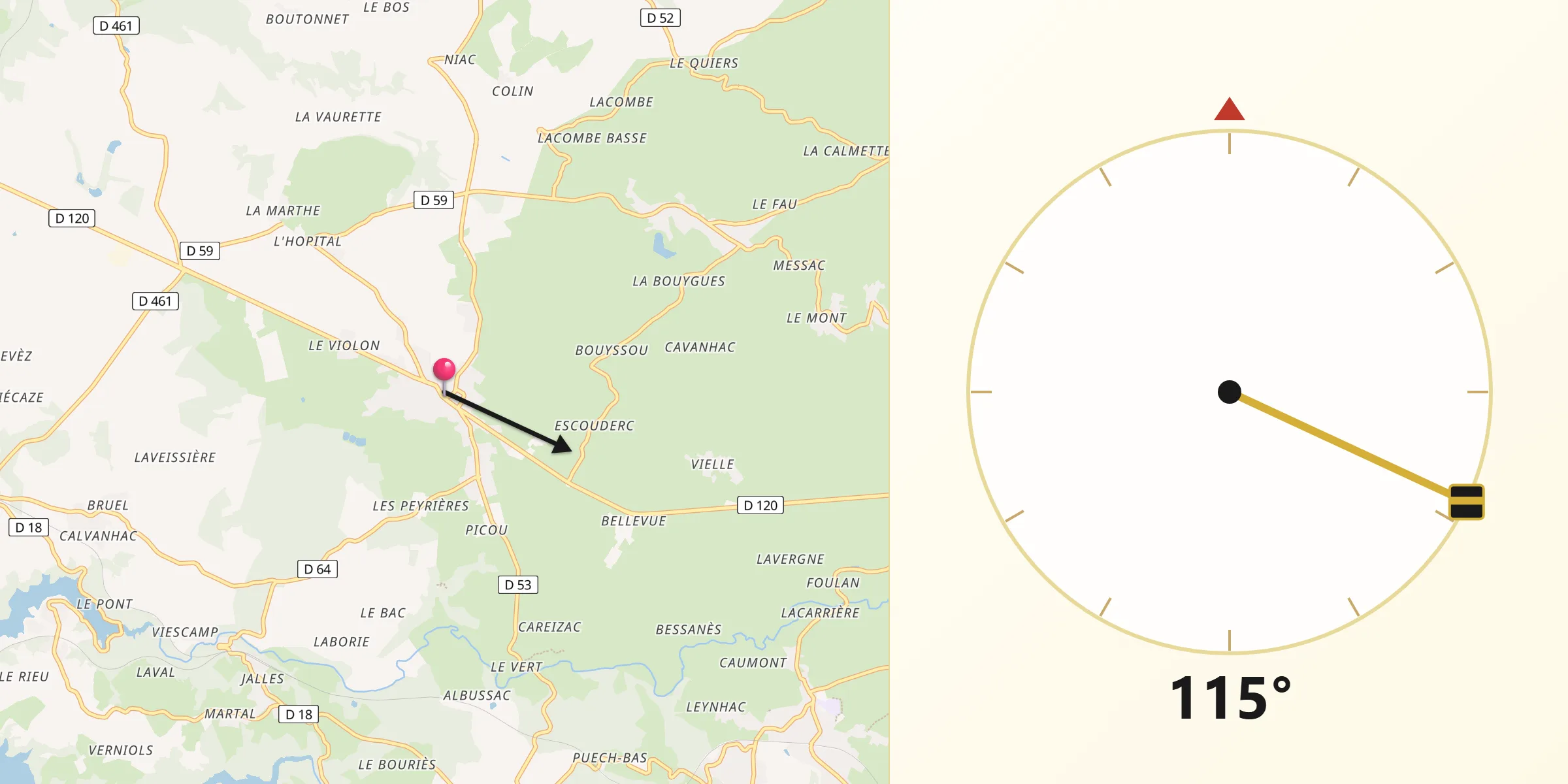 Direction vers la Qibla depuis Saint-Paul-des-Landes