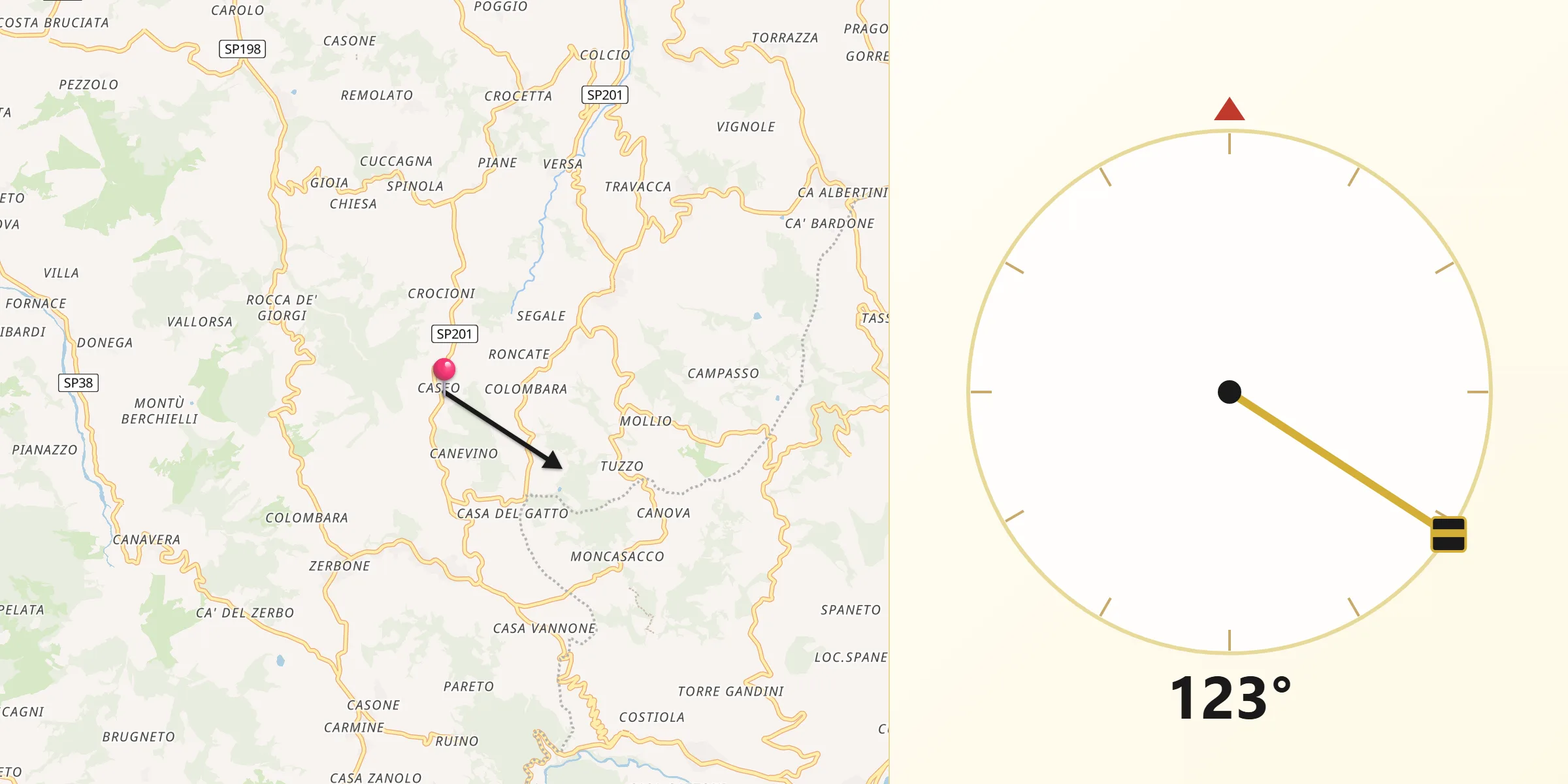 Direzione della Qibla da Caseo