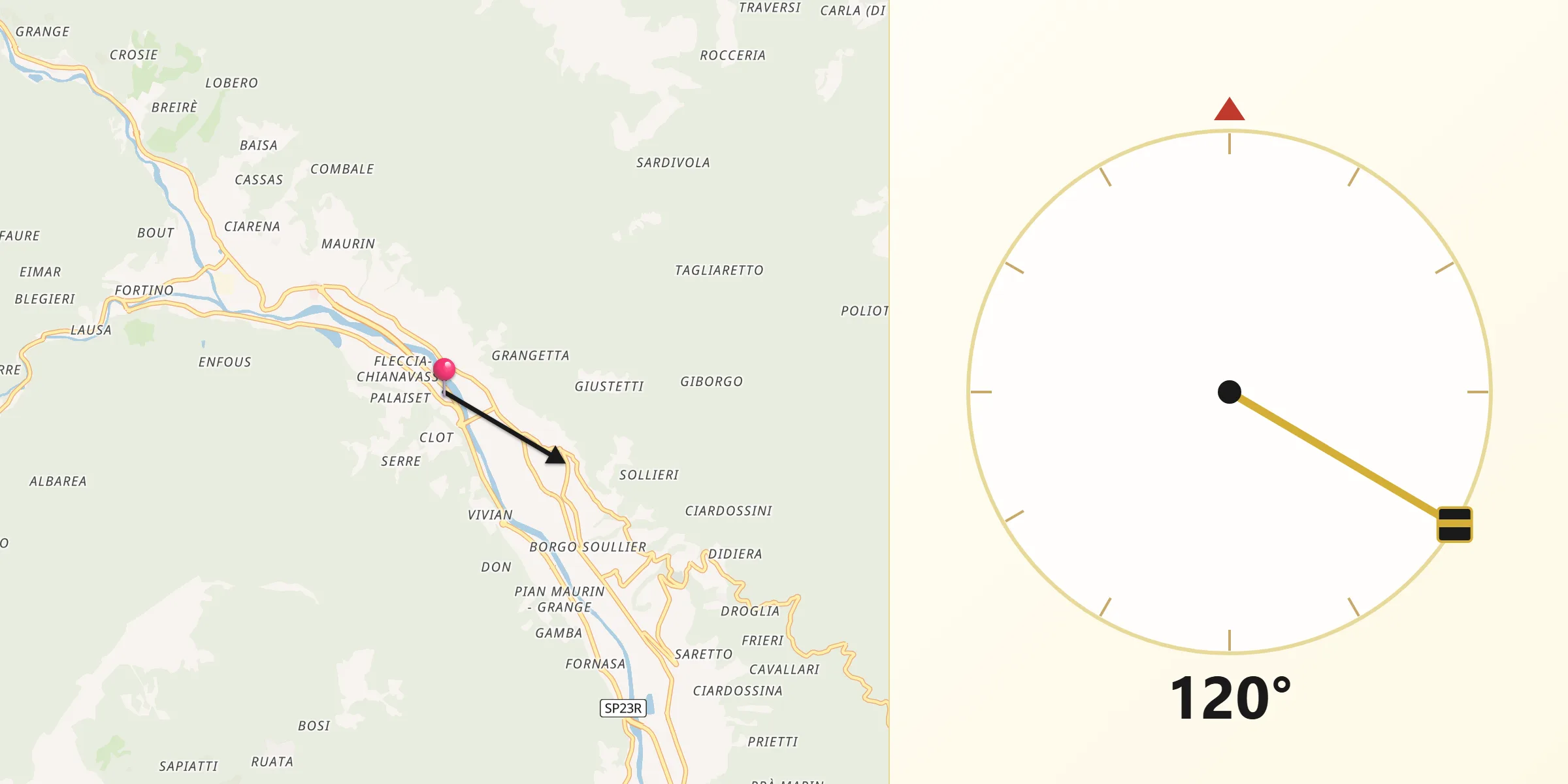 Direzione della Qibla da Inverso Pinasca