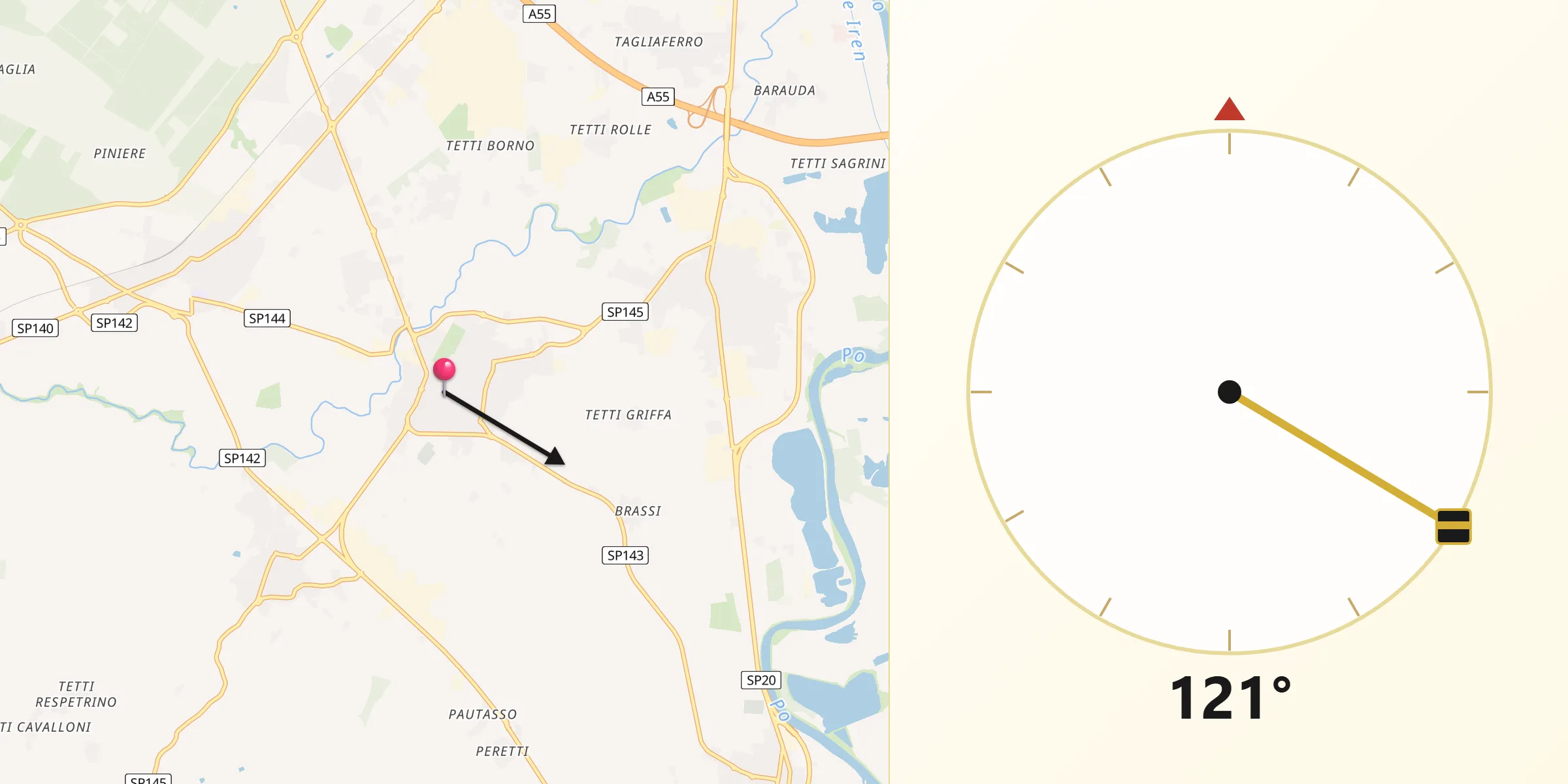 Direzione della Qibla da Vinovo