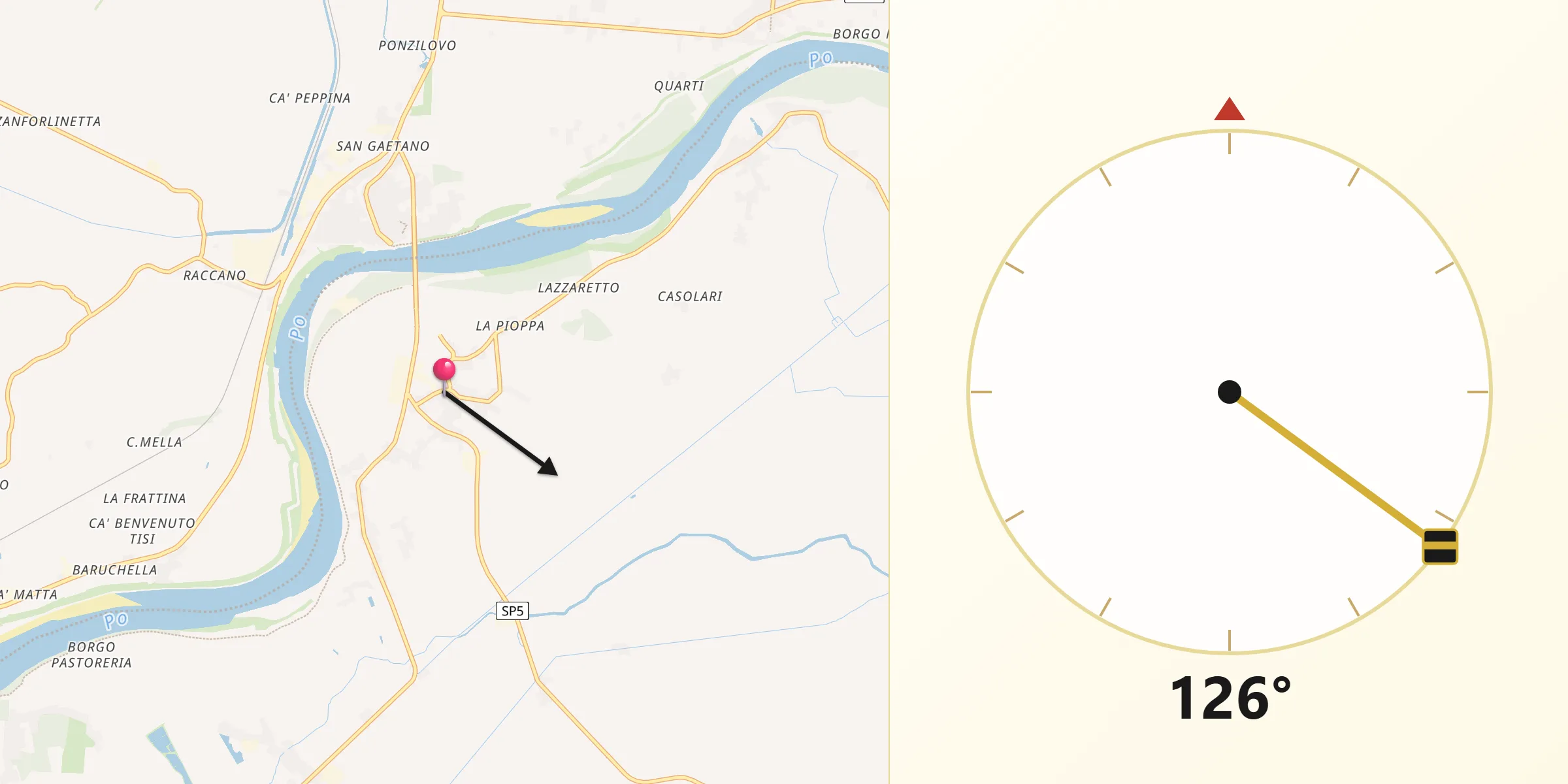 Direzione della Qibla da Ro