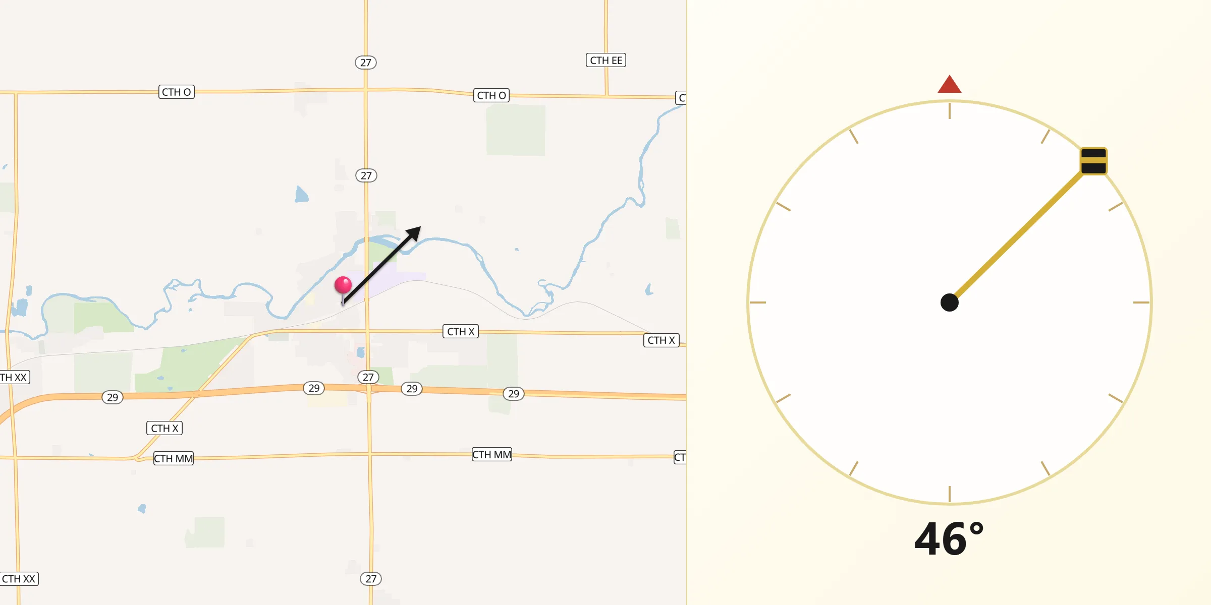 Qibla Direction from Cadott
