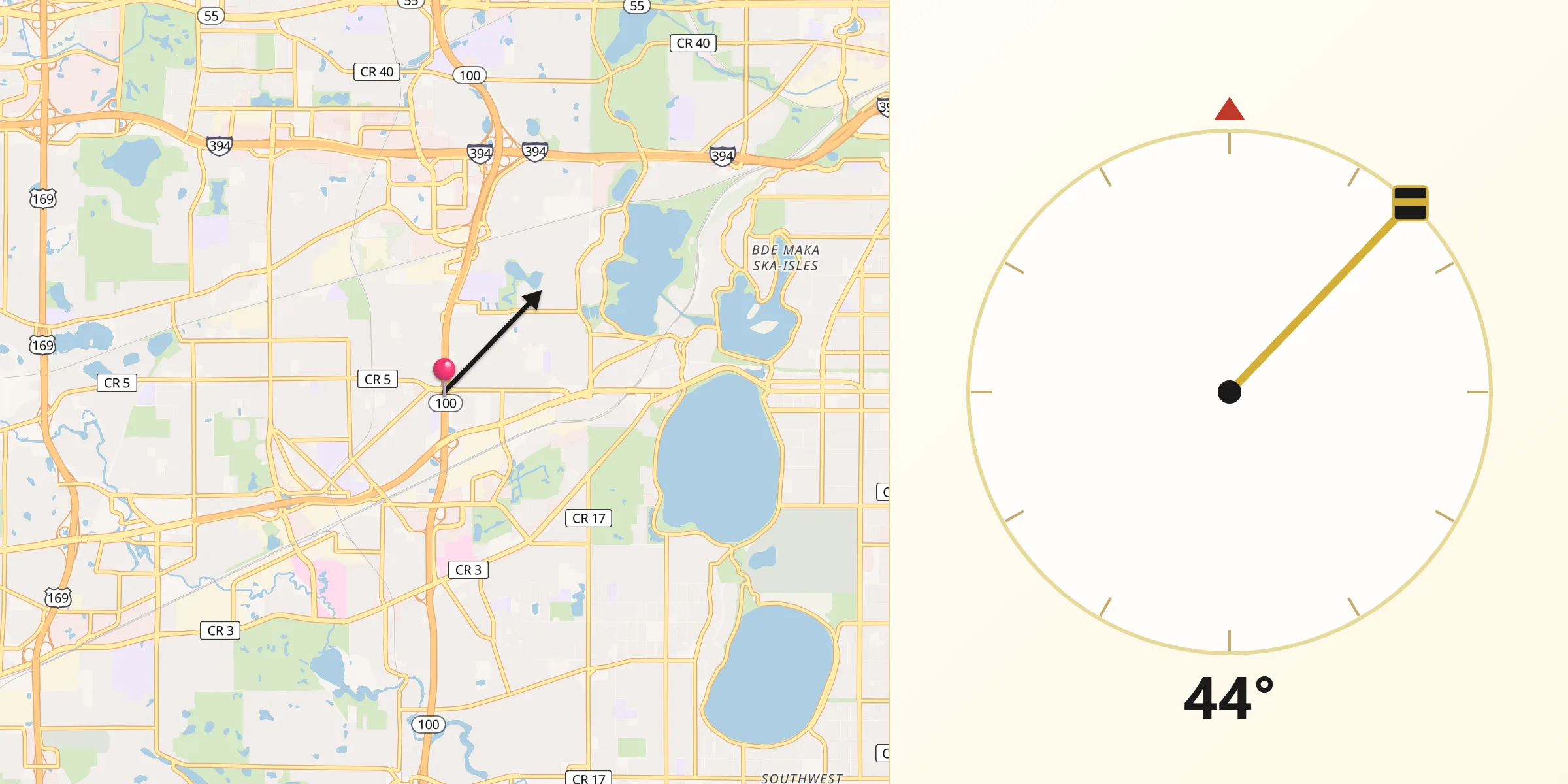 Qibla Direction from Saint Louis Park