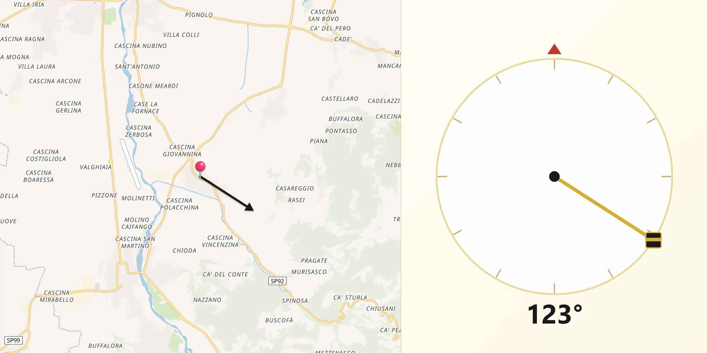 Direzione della Qibla da Retorbido