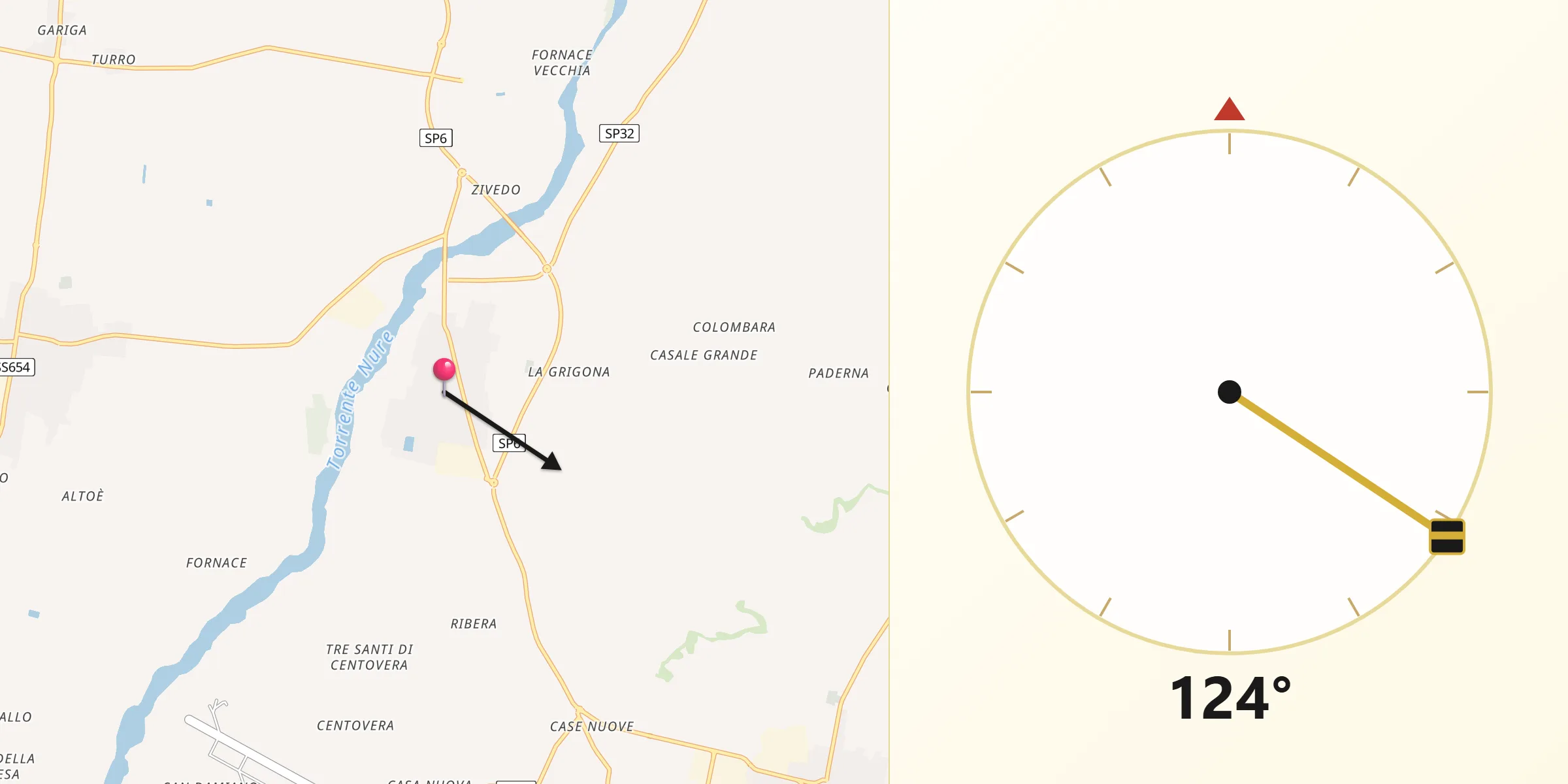 Direzione della Qibla da San Giorgio Piacentino