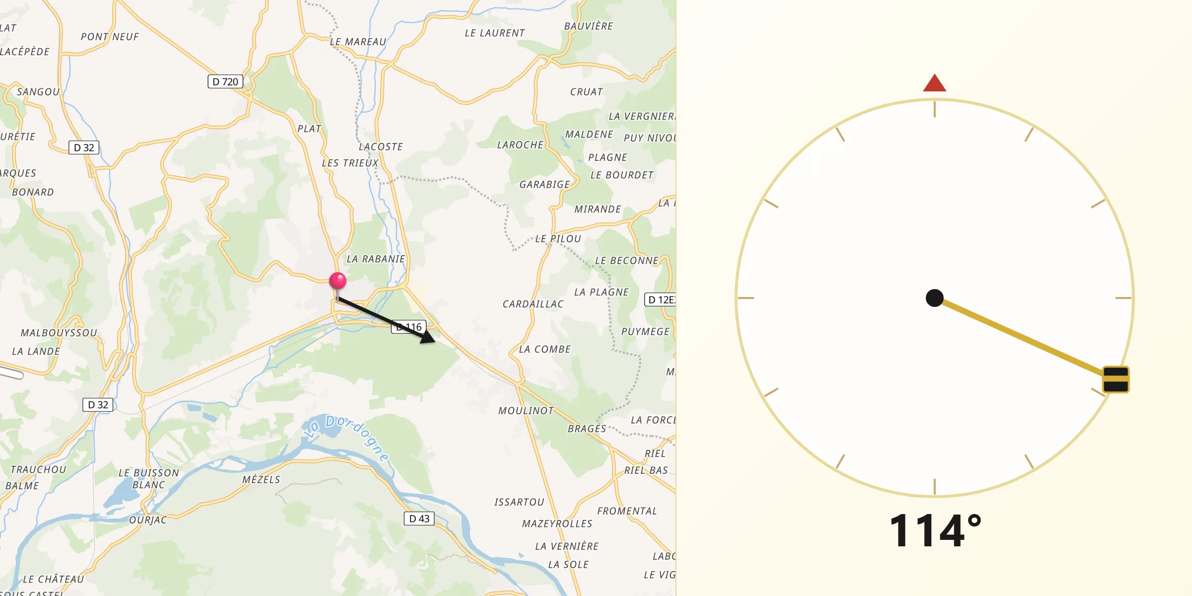 Direction vers la Qibla depuis Vayrac