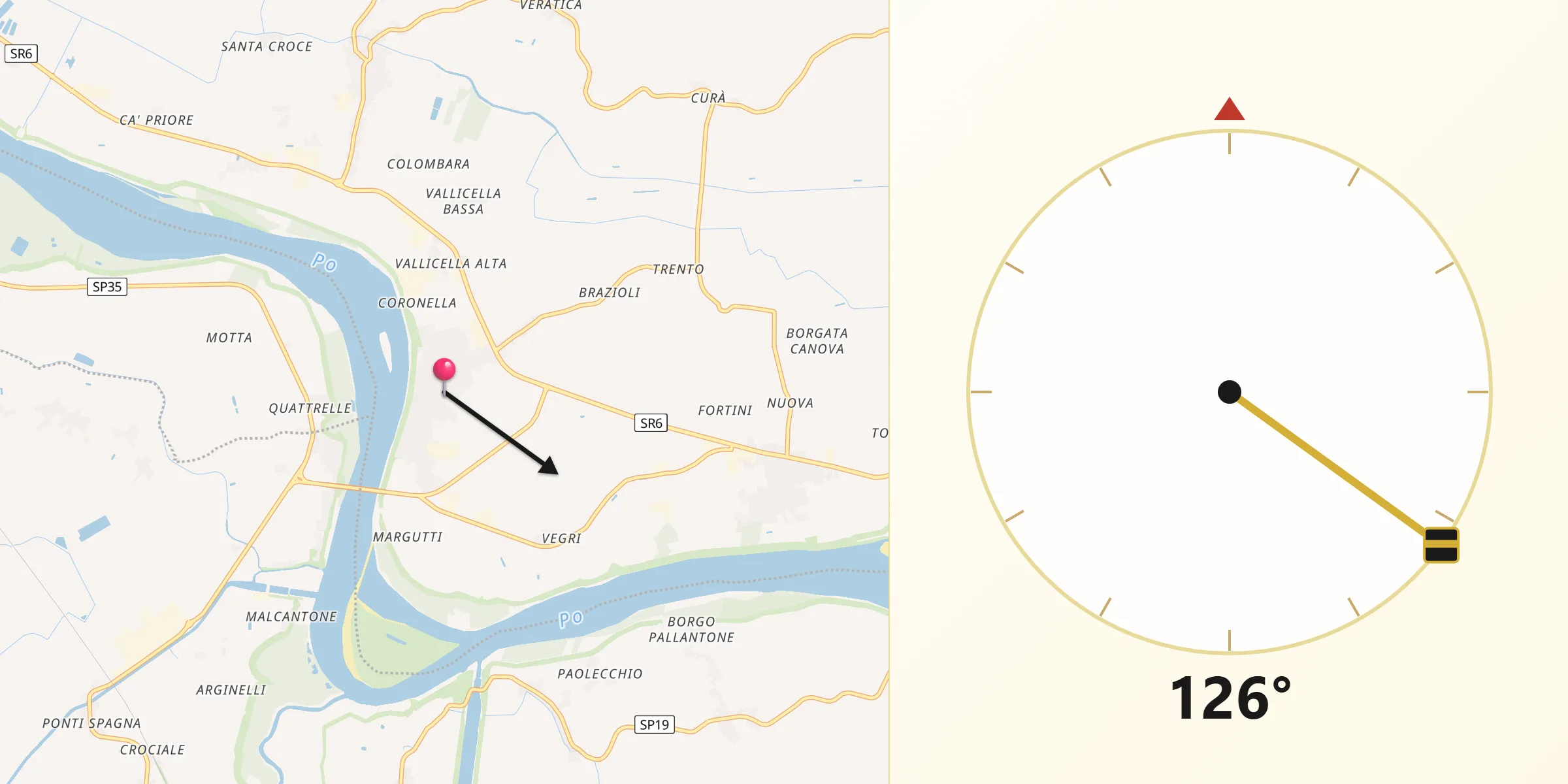 Direzione della Qibla da Ficarolo