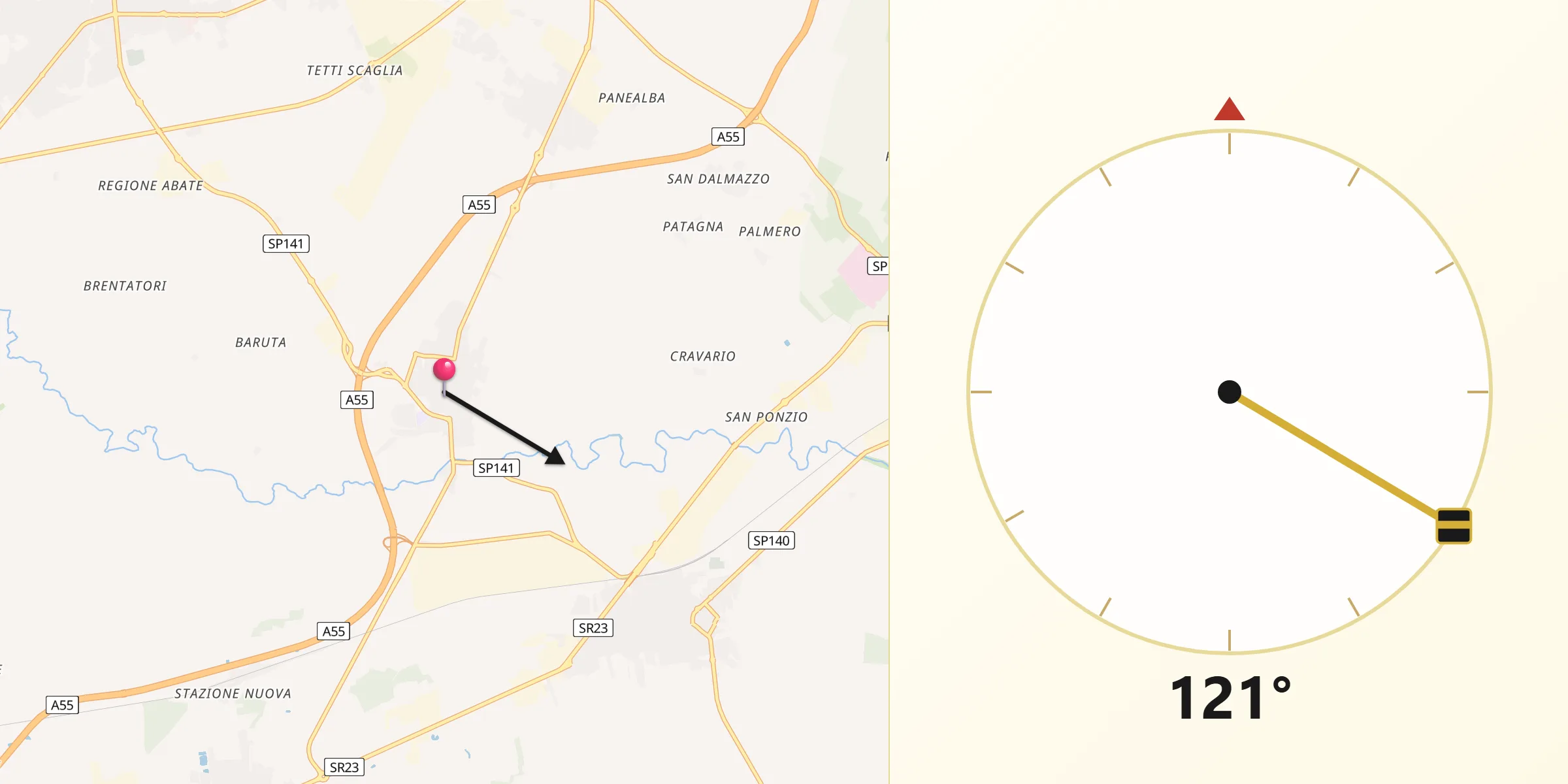 Direzione della Qibla da Volvera