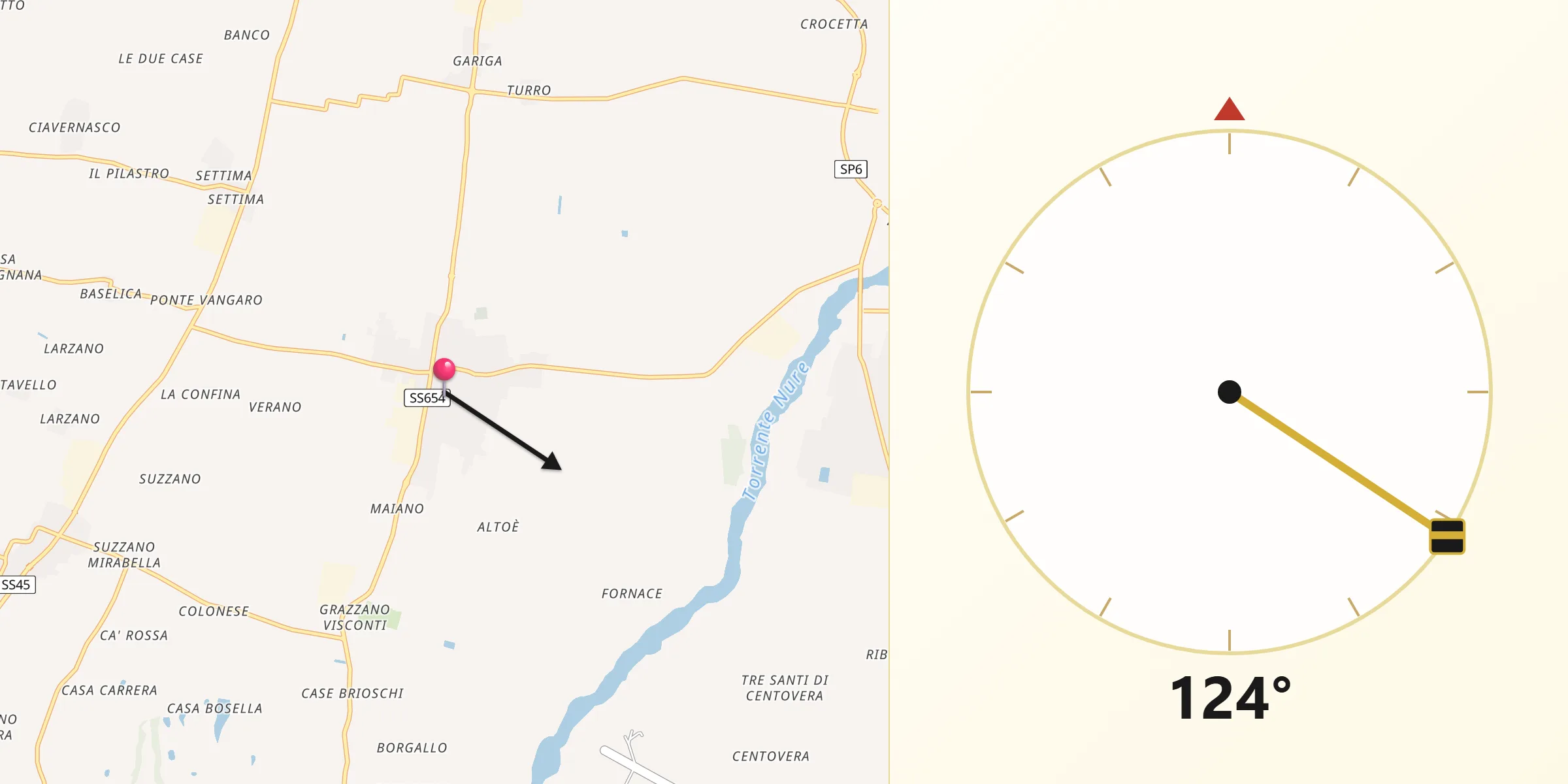 Direzione della Qibla da Podenzano