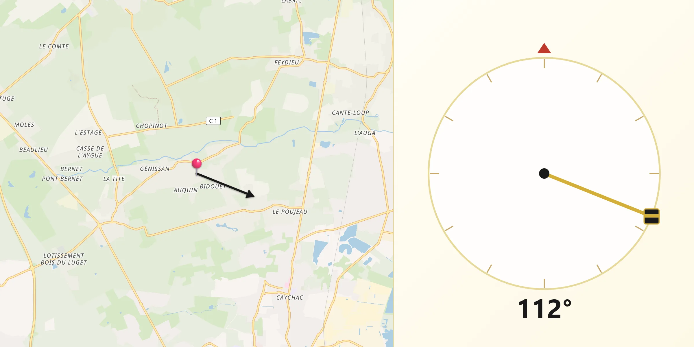 Direction vers la Qibla depuis Le Pian-Médoc