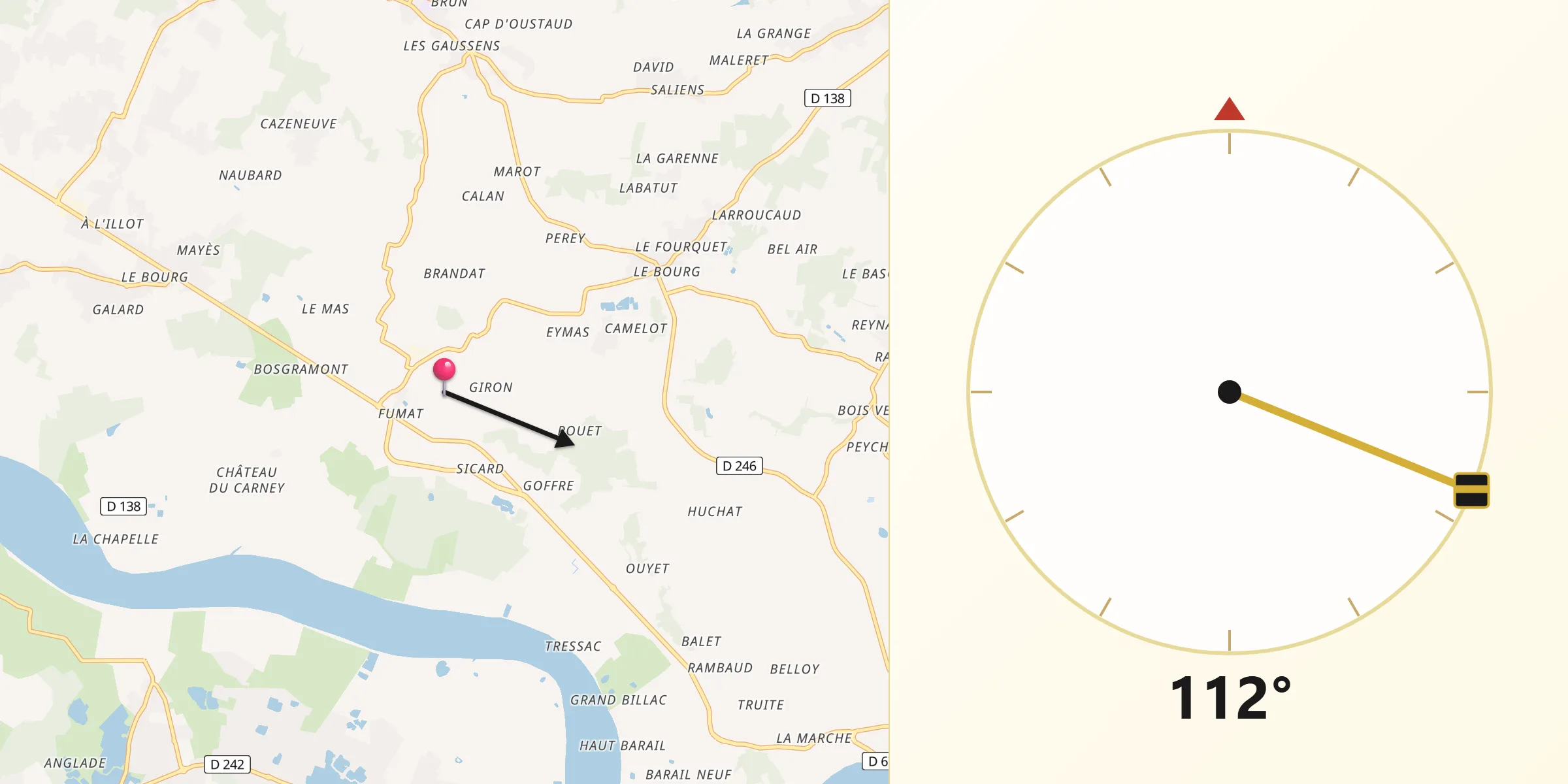 Direction vers la Qibla depuis Lugon-et-l'Île-du-Carnay