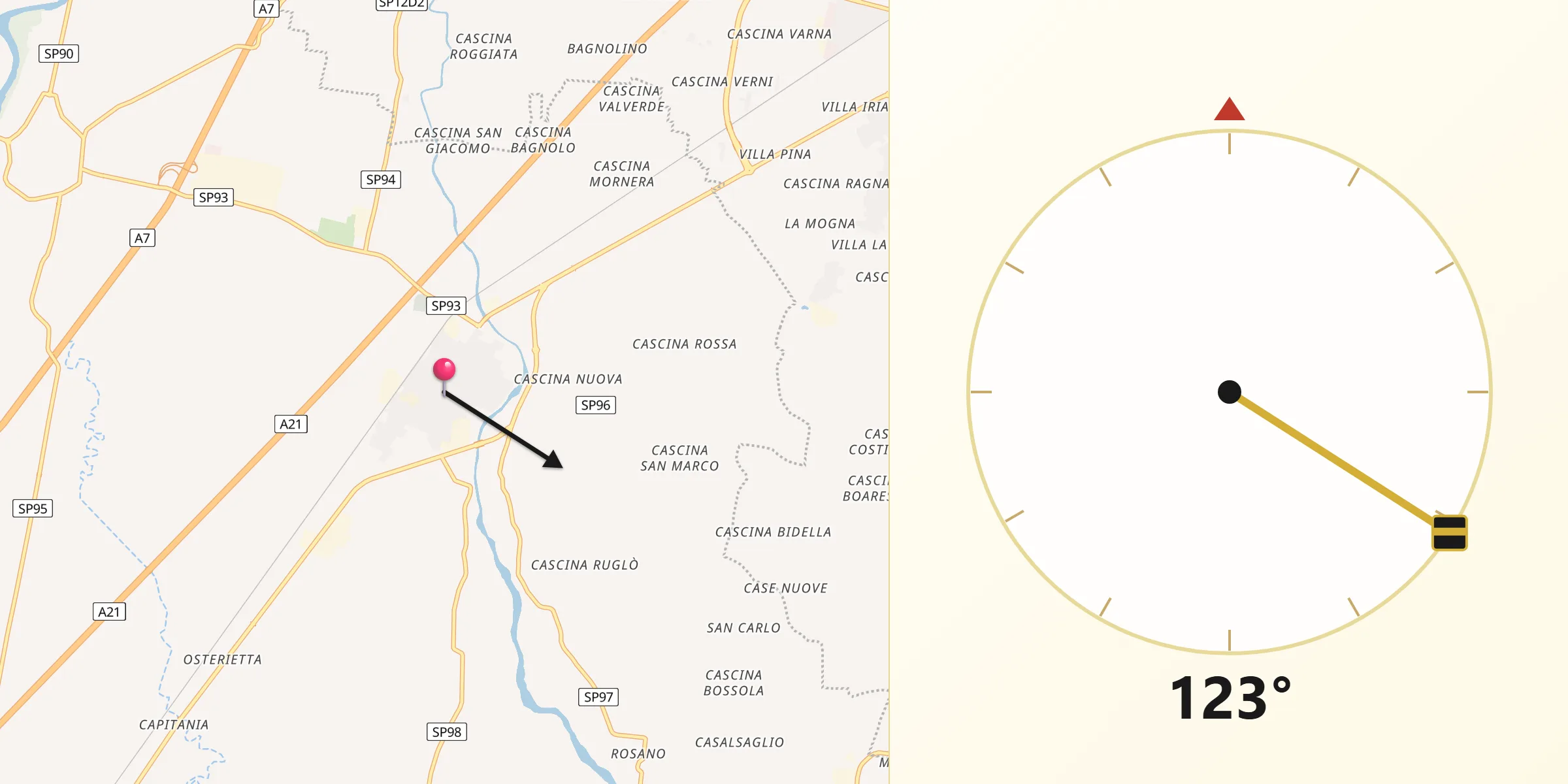 Direzione della Qibla da Pontecurone