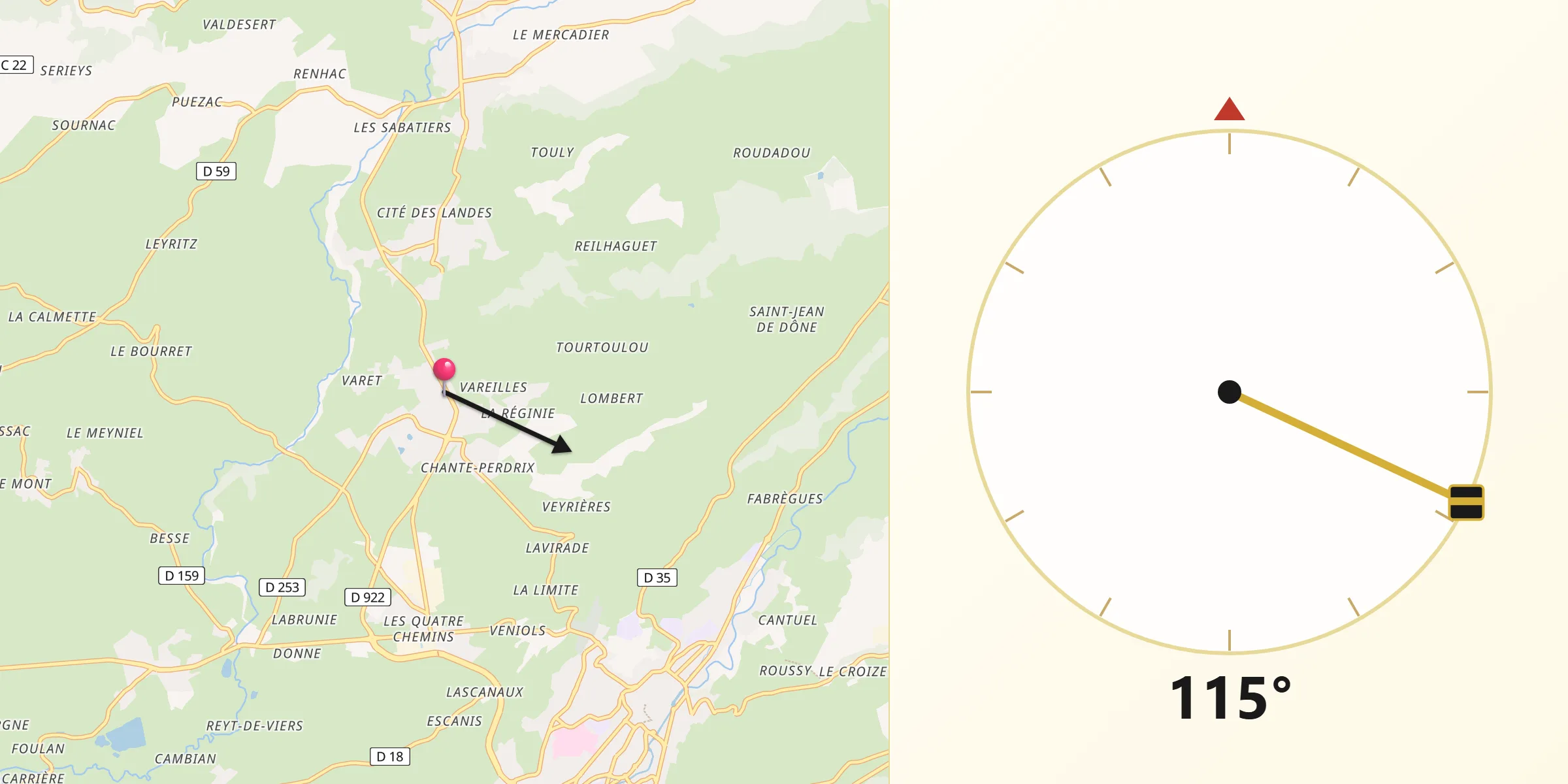 Direction vers la Qibla depuis Naucelles