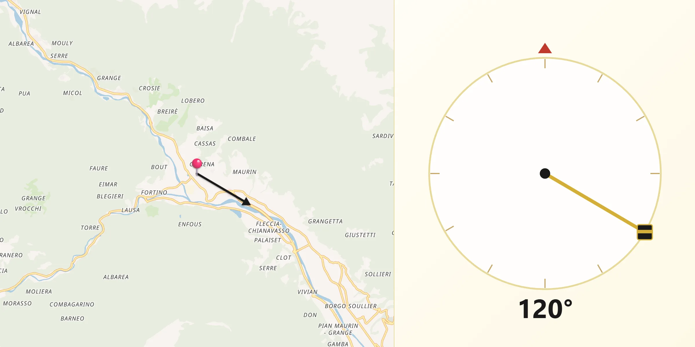 Direzione della Qibla da Perosa Argentina