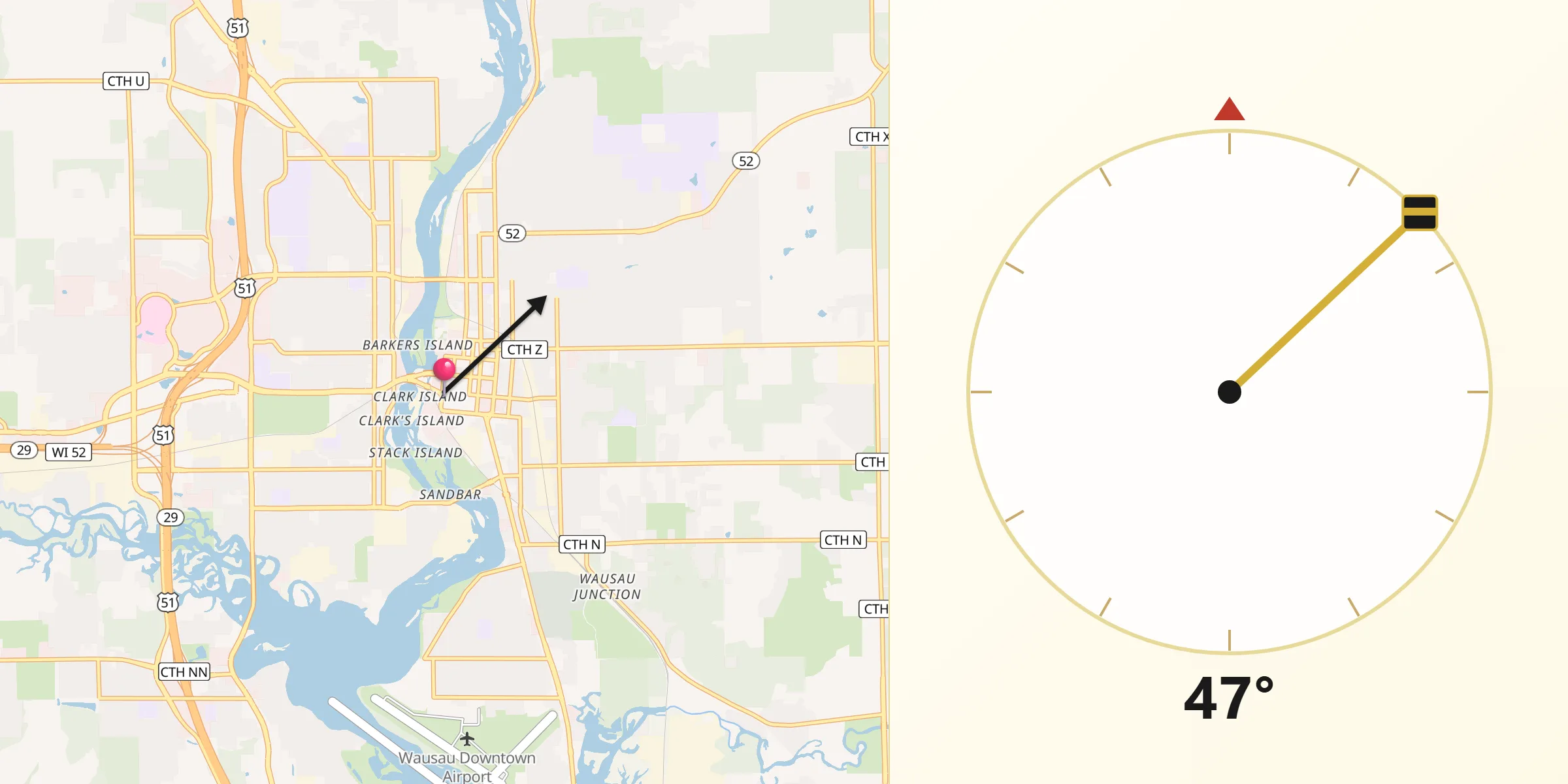 Qibla Direction from Wausau
