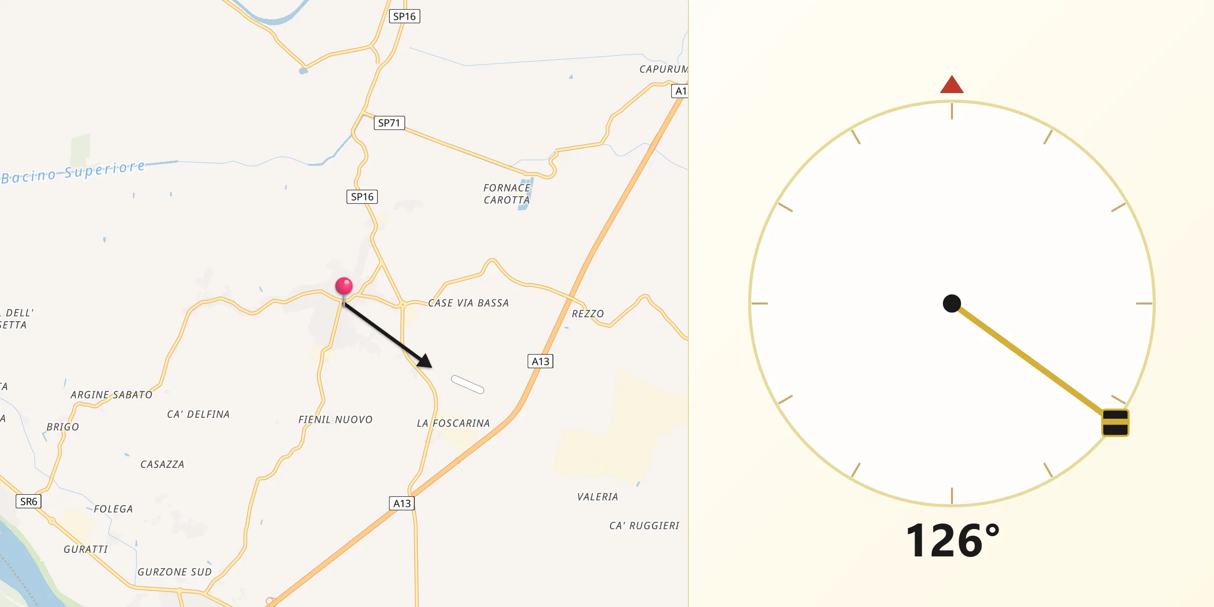 Direzione della Qibla da Fiesso Umbertiano