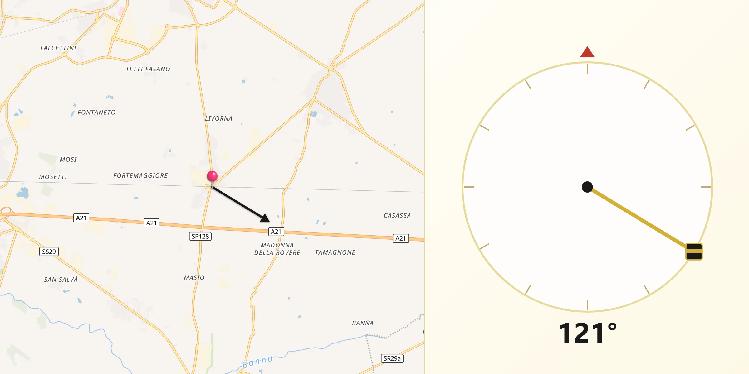 Direzione della Qibla da Pessione