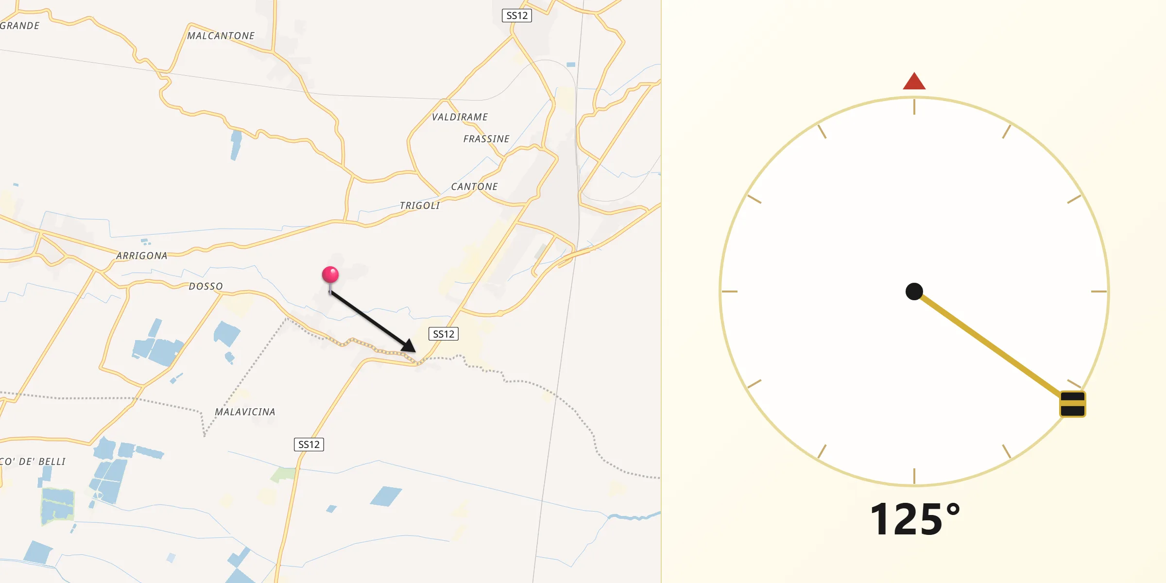 Direzione della Qibla da San Giovanni del Dosso