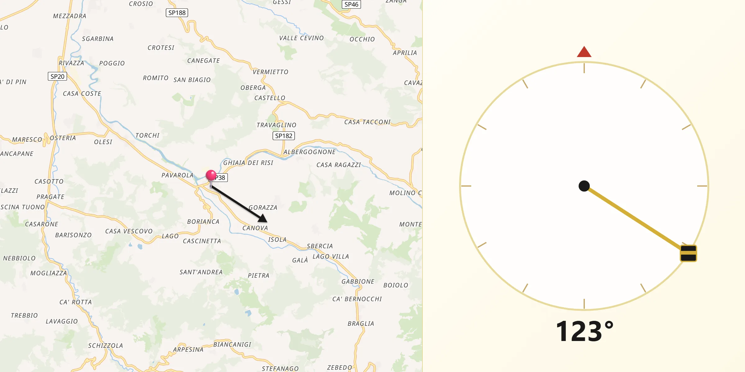 Direzione della Qibla da Borgo Priolo