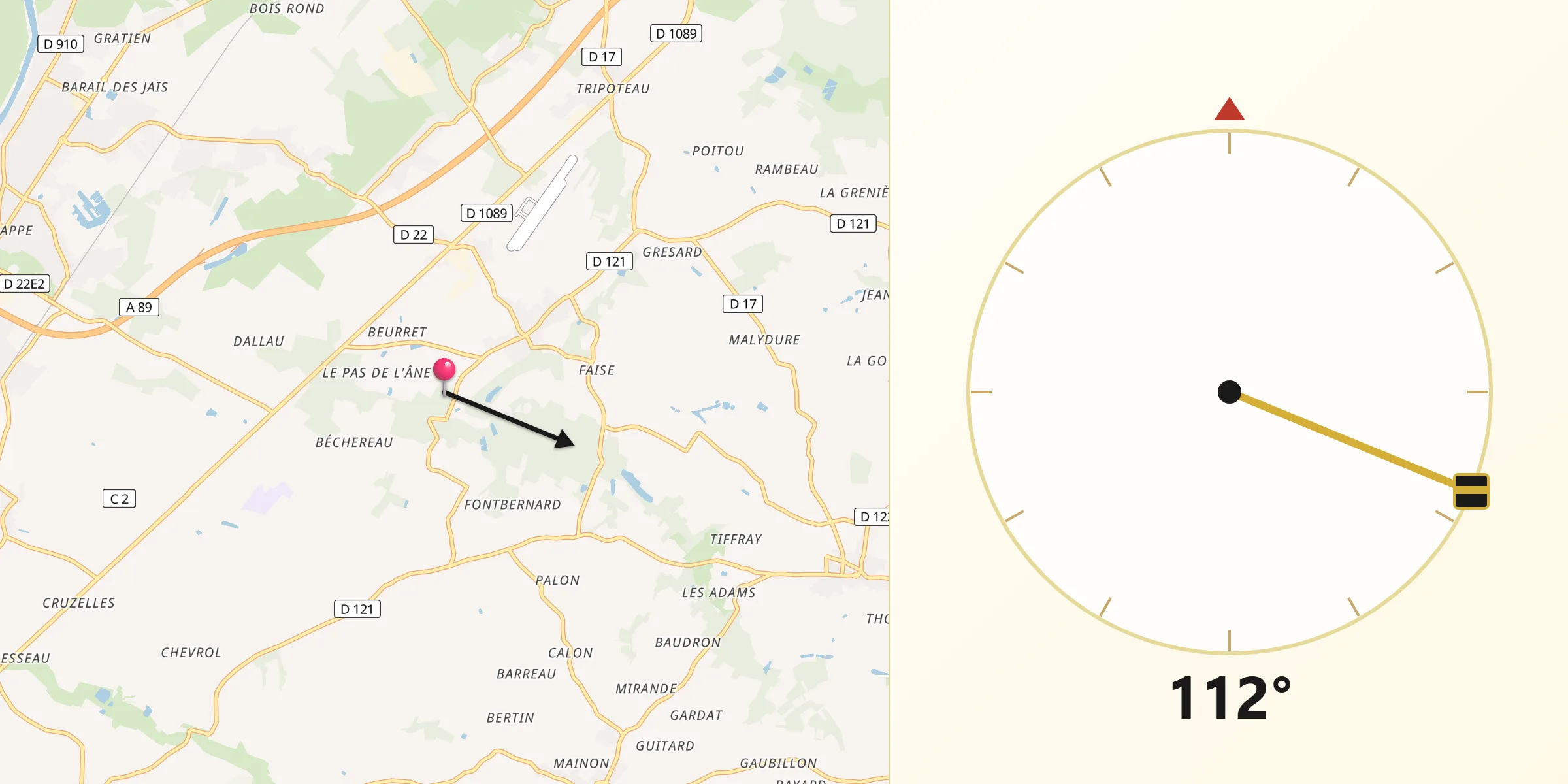 Direction vers la Qibla depuis Les Artigues-de-Lussac