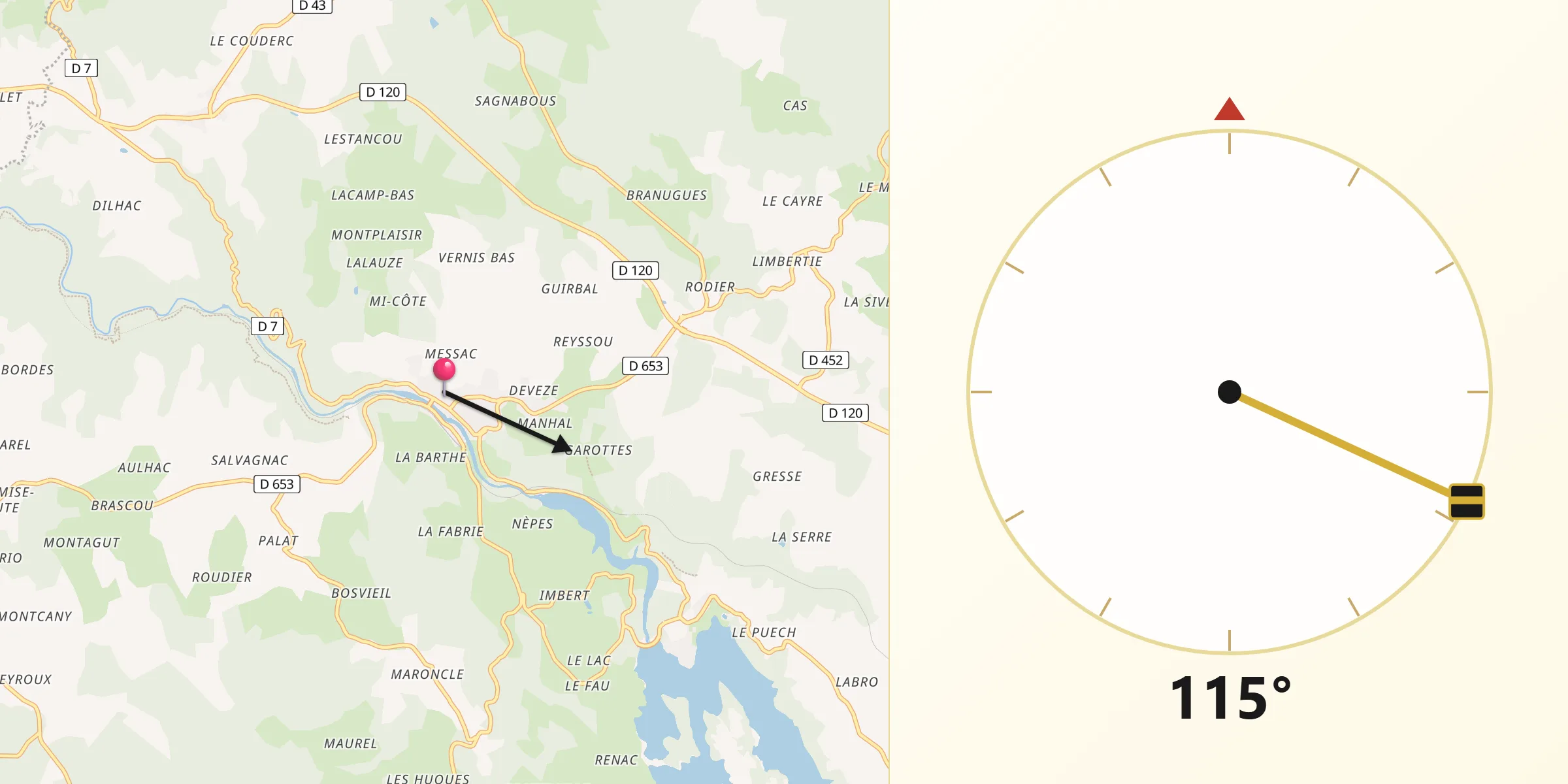 Direction vers la Qibla depuis Laroquebrou