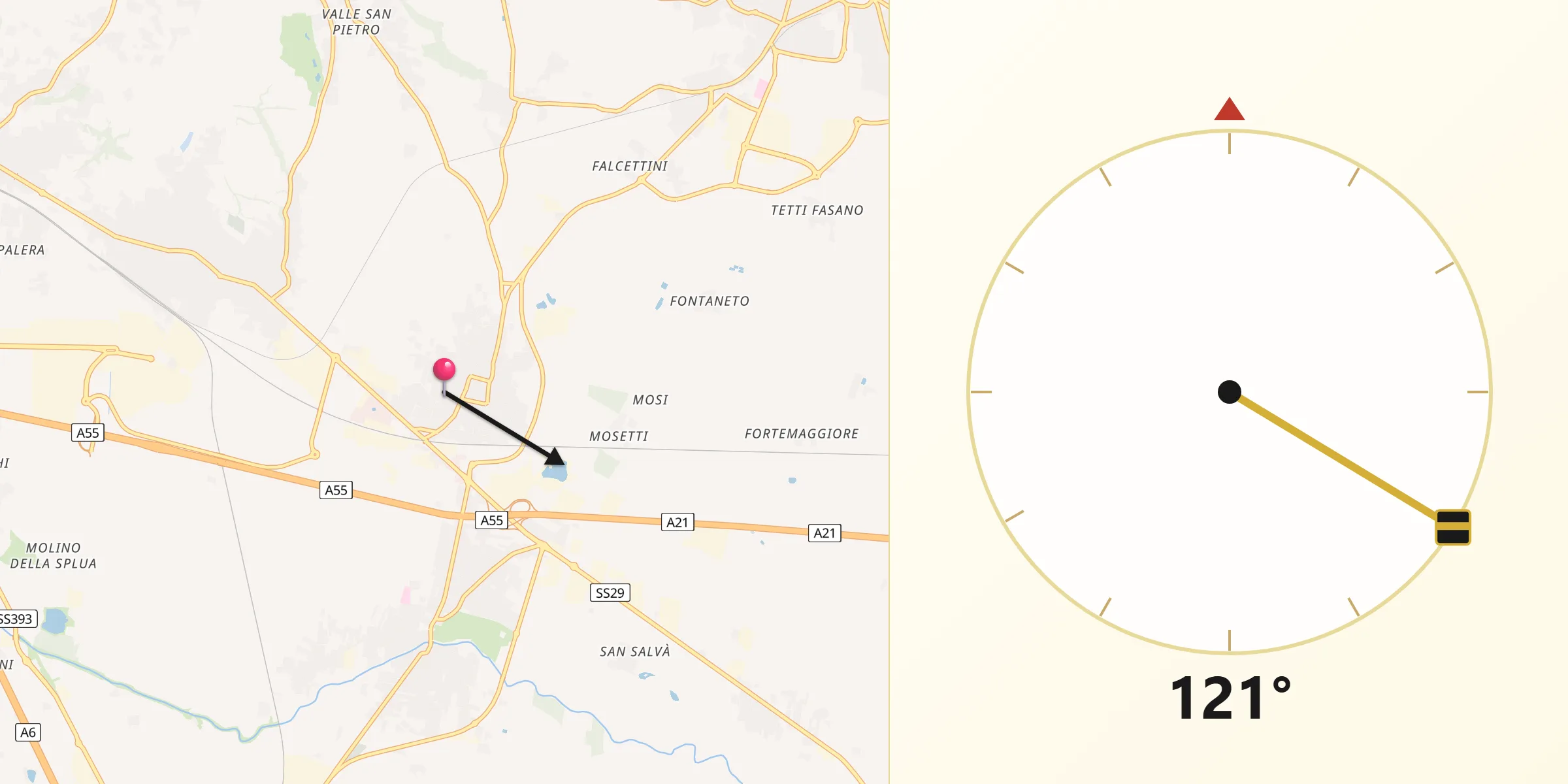 Direzione della Qibla da Cambiano
