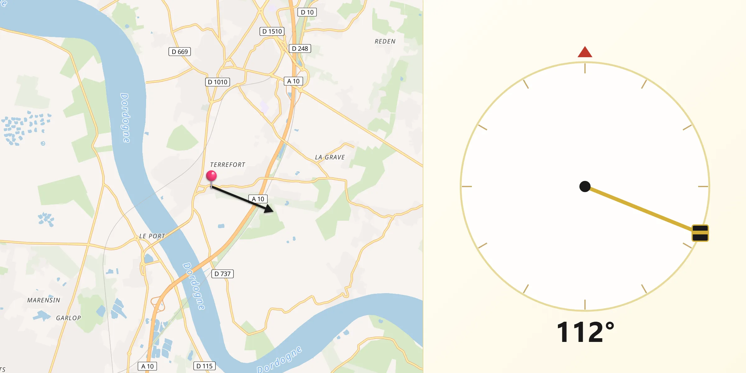 Direction vers la Qibla depuis Cubzac-les-Ponts