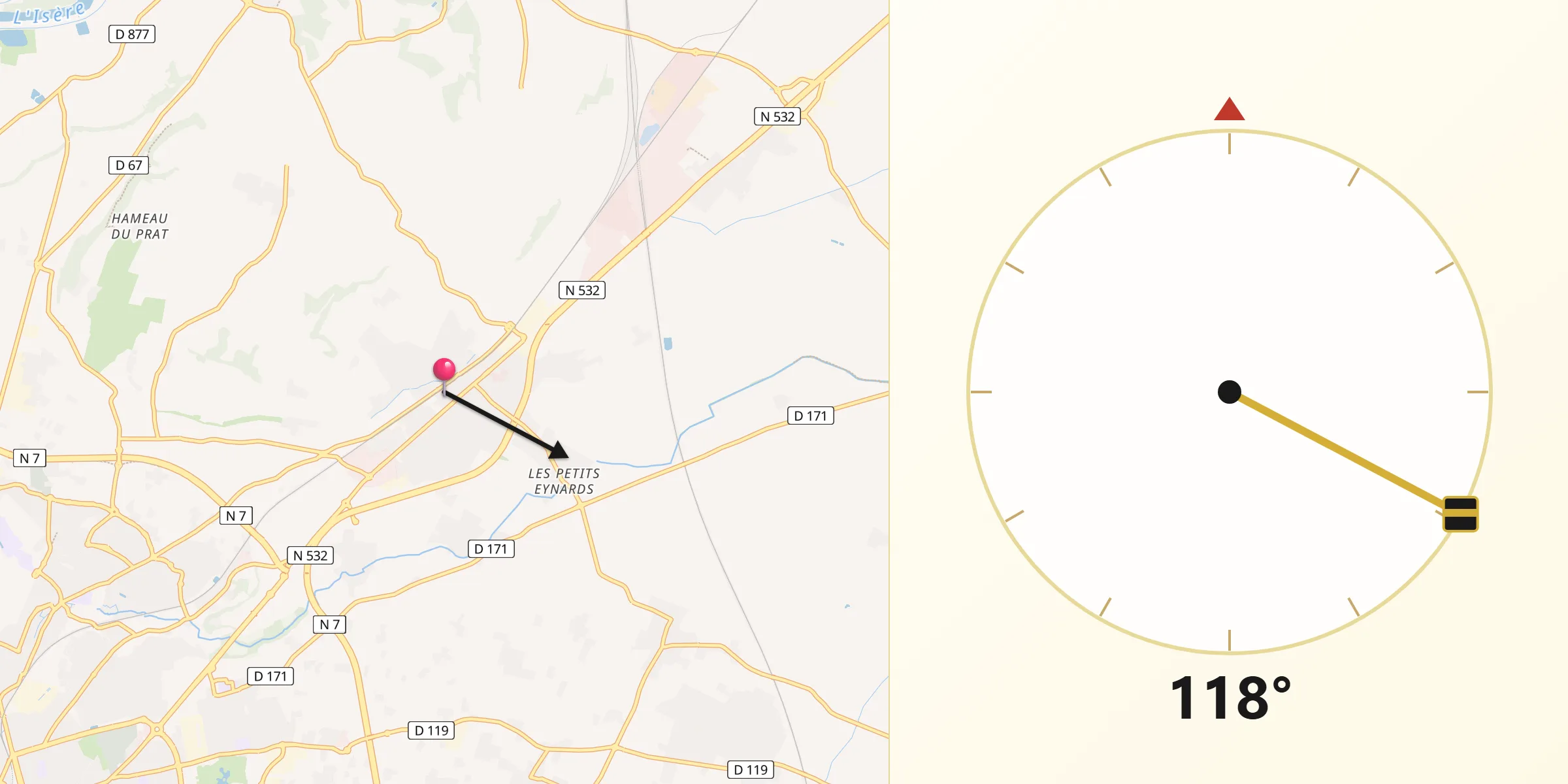 Direction vers la Qibla depuis Saint-Marcel-lès-Valence