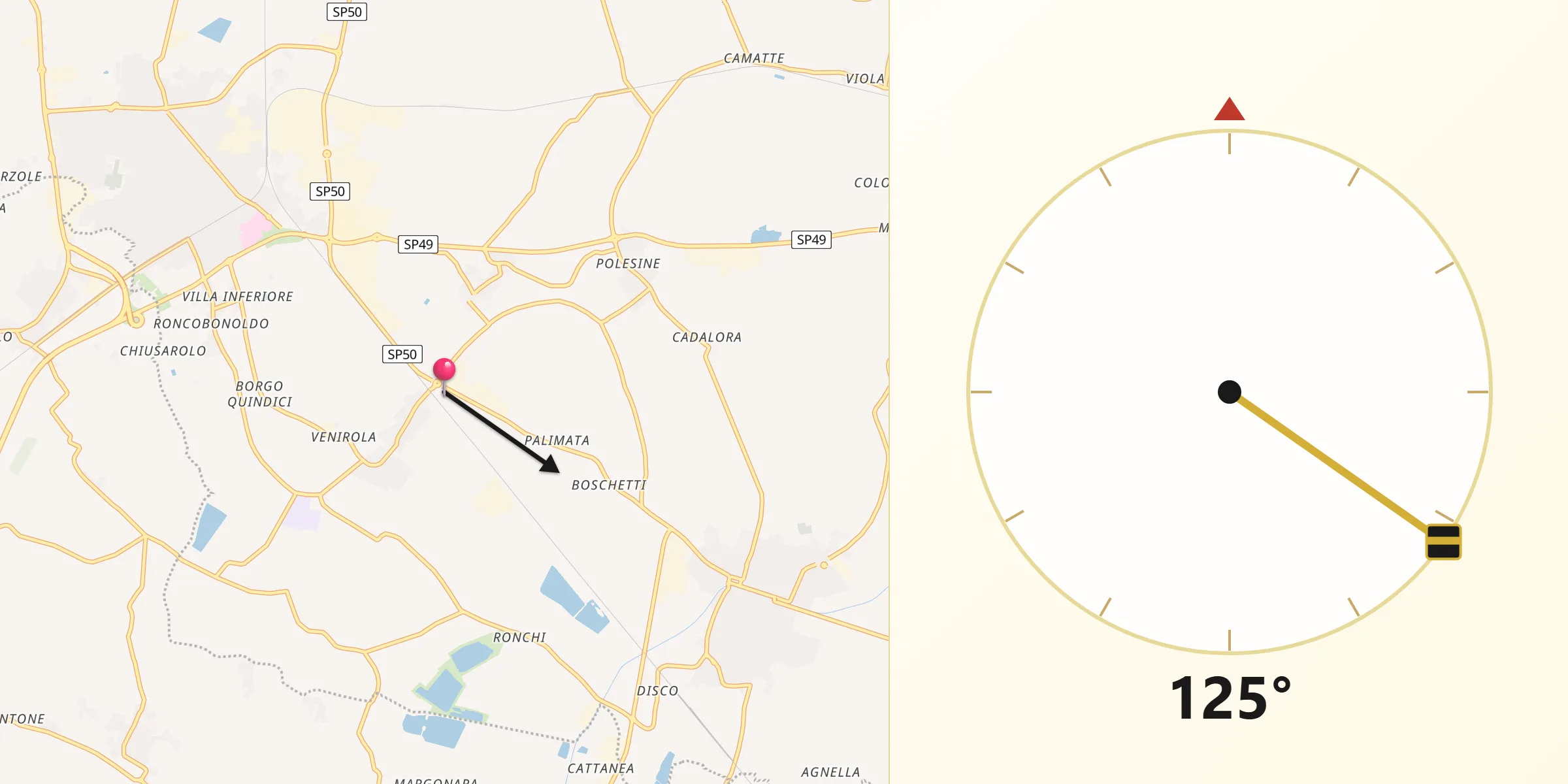 Direzione della Qibla da Palidano