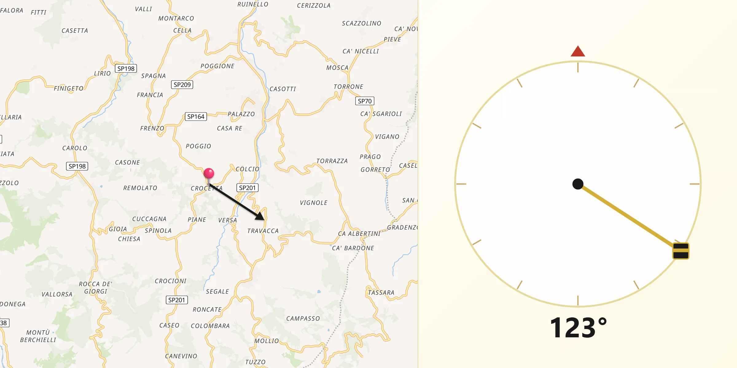 Direzione della Qibla da Montecalvo Versiggia