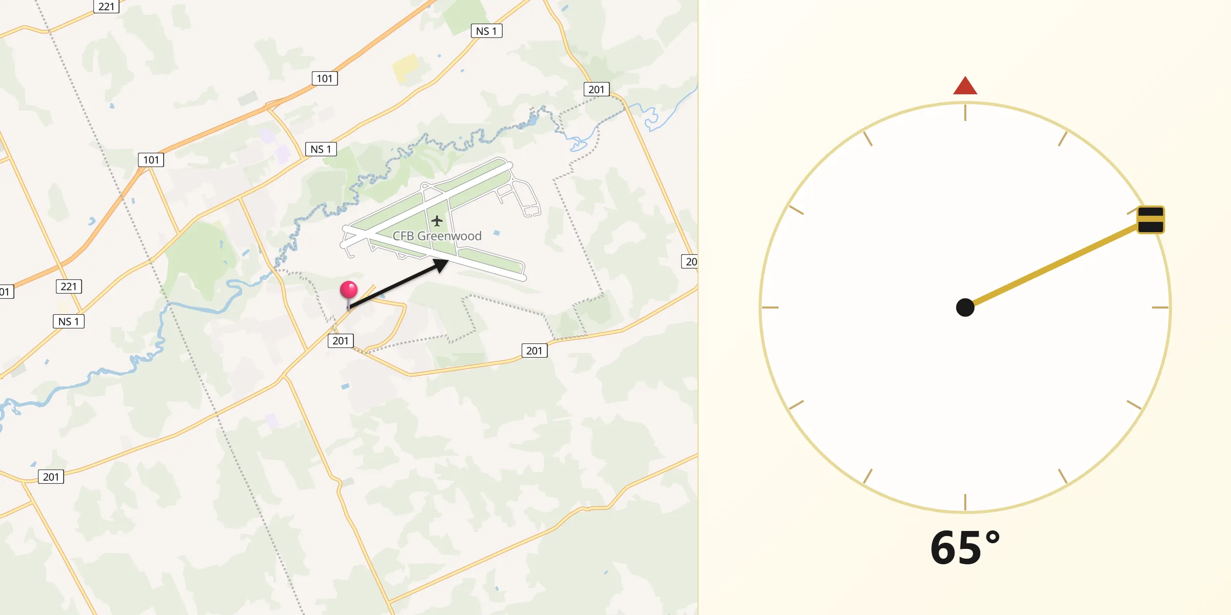 Qibla Direction from Greenwood